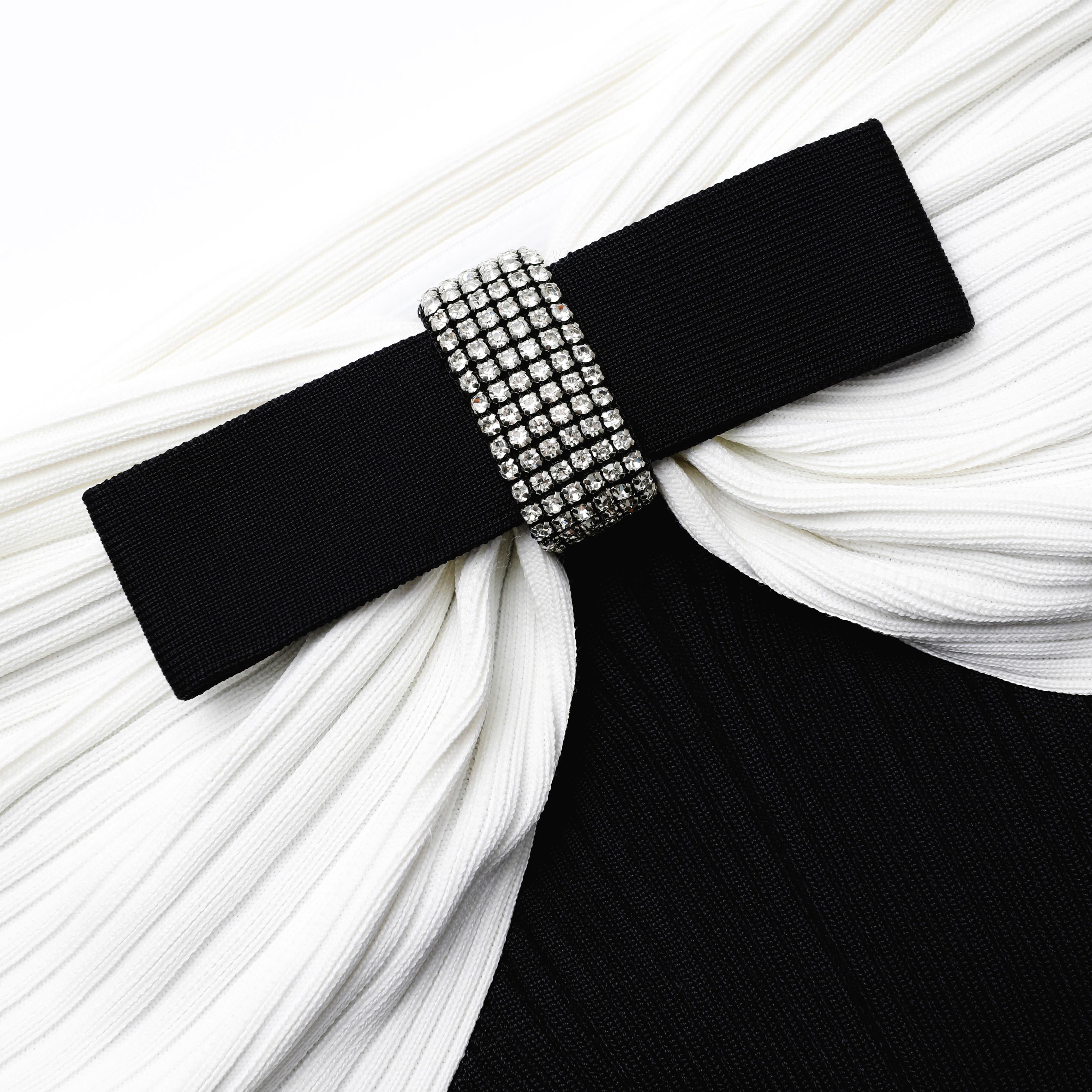 ALESSANDRA BOW CREPE KNIT OFF-SHOULDER MIDI DRESS - BLACK & WHITE
