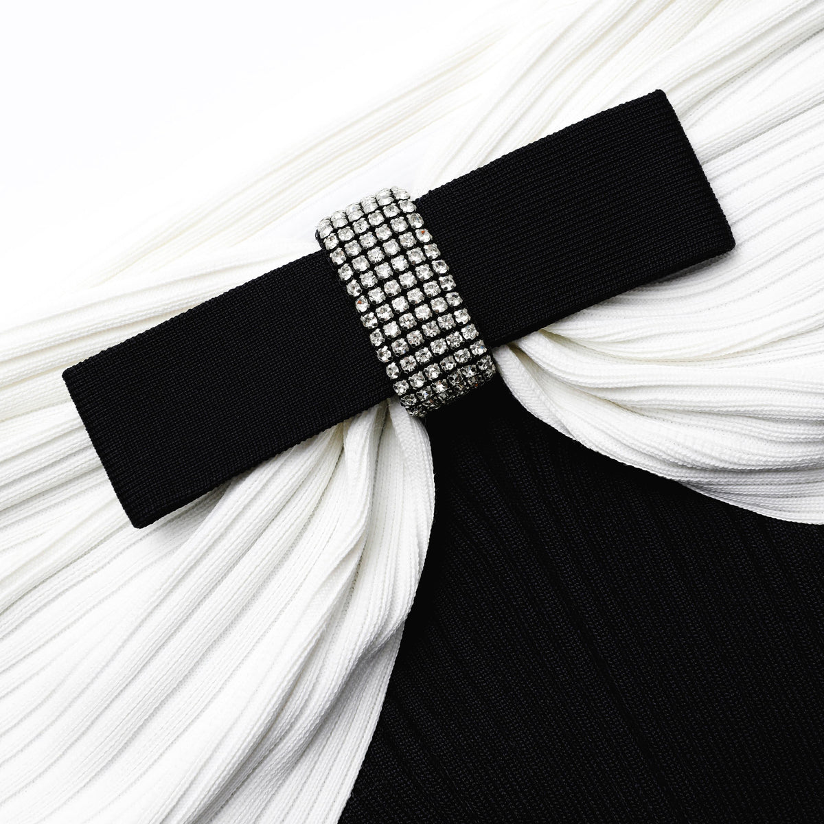 ALESSANDRA BOW CREPE KNIT OFF-SHOULDER MIDI DRESS - BLACK & WHITE