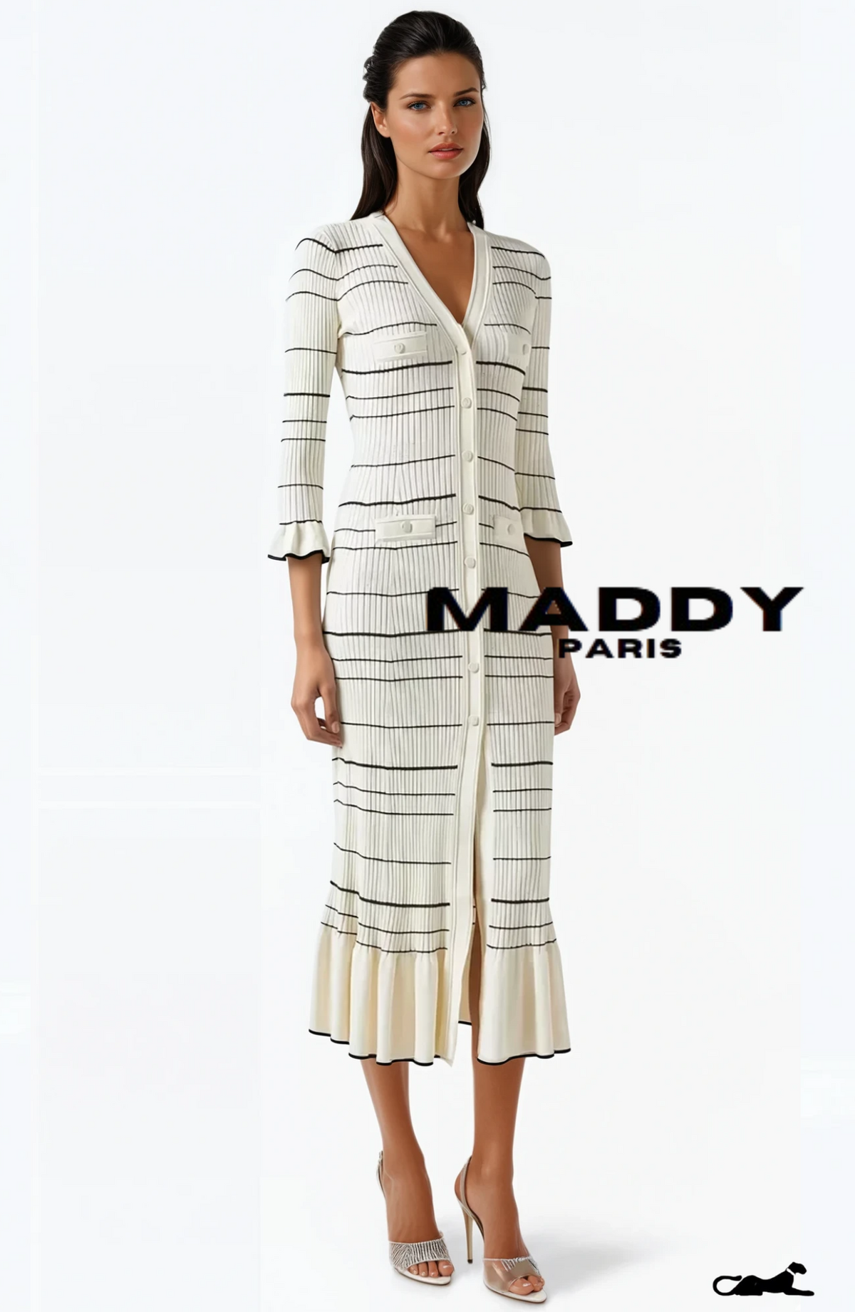 SANDRO CELINE KNIT MIDI DRESS - WHITE
