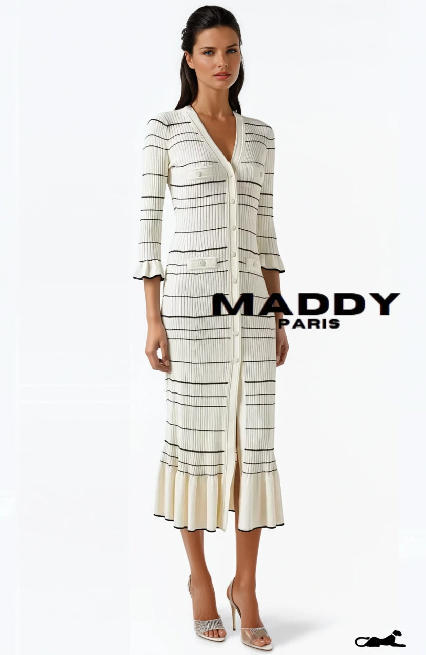 SANDRO SERAPHINA KNIT MIDI DRESS - WHITE