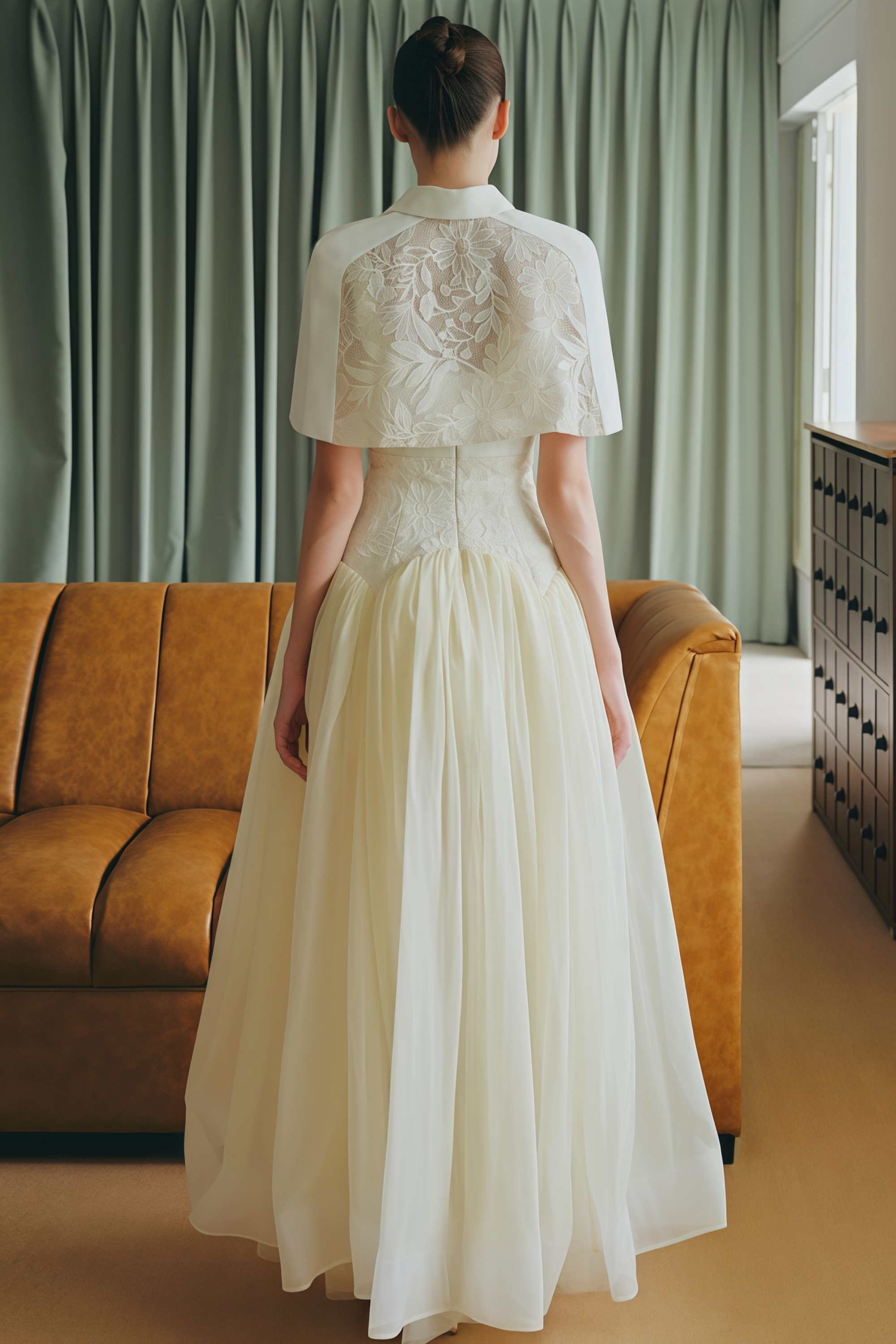 Brooke White Lace Panel Cape & Dress Set