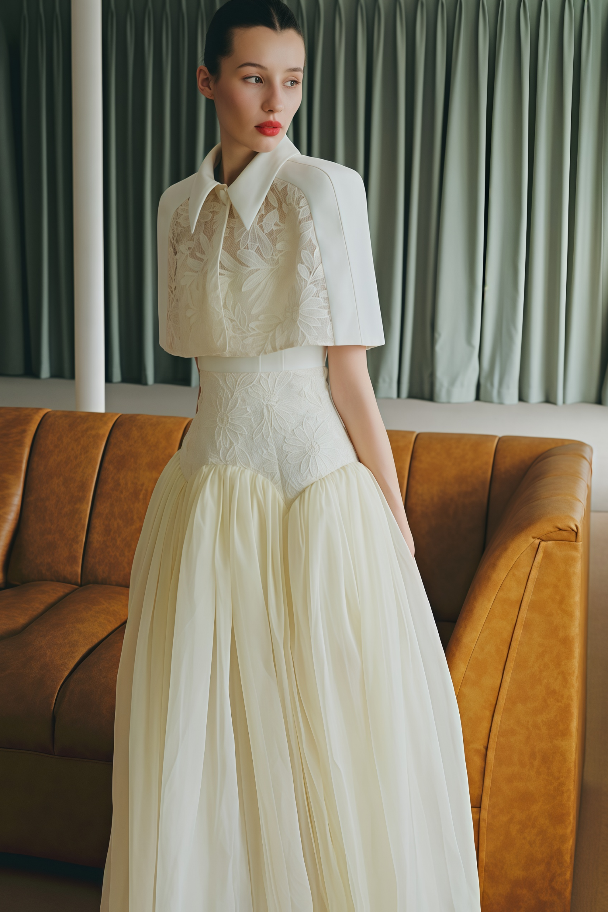 Brooke White Lace Panel Cape & Dress Set (Final Sale-US Only)