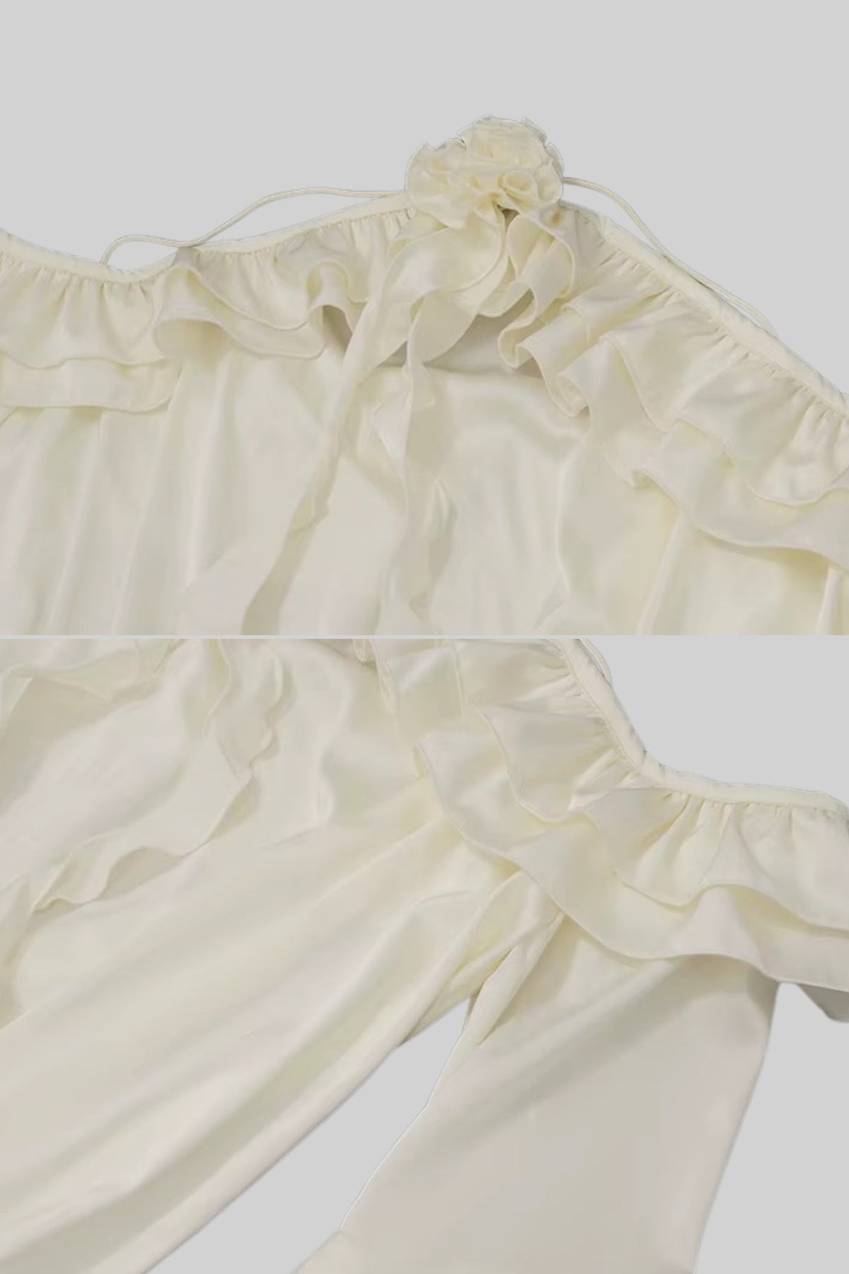 Elegant Dress With Ruffled Layers And Flared Sleeves - Ivoire