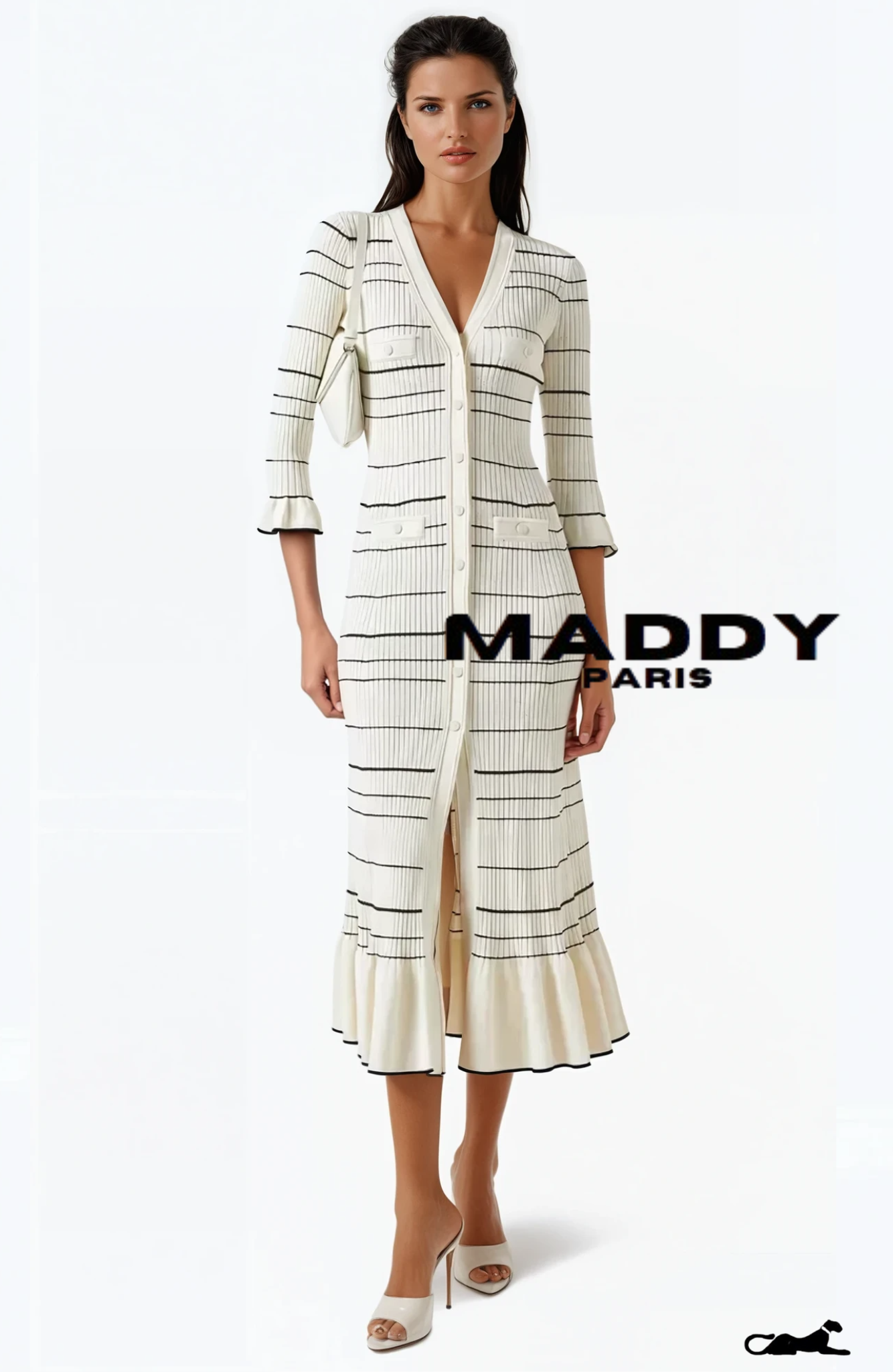 SANDRO ELINE KNIT MIDI DRESS - WHITE