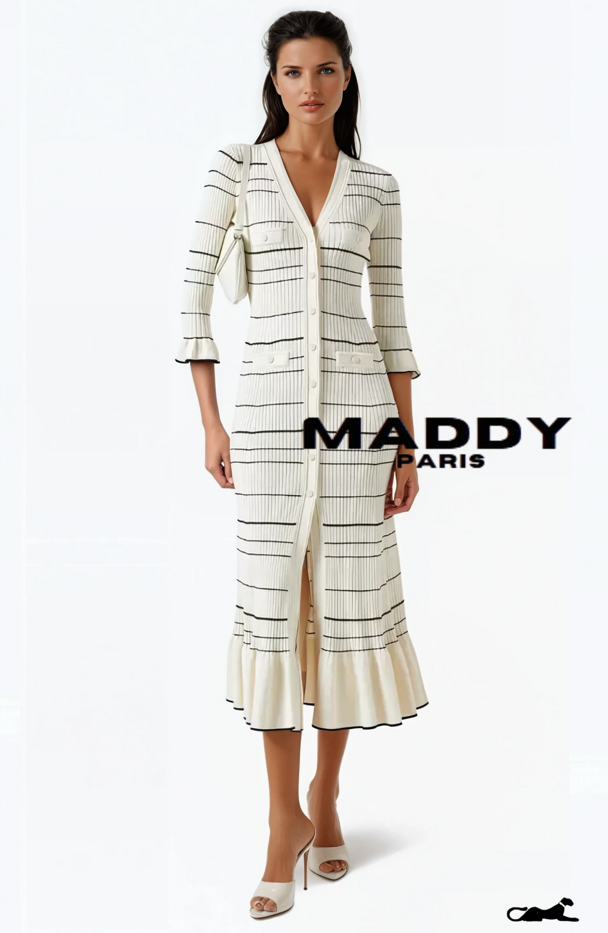 SANDRO CELINE KNIT MIDI DRESS - WHITE