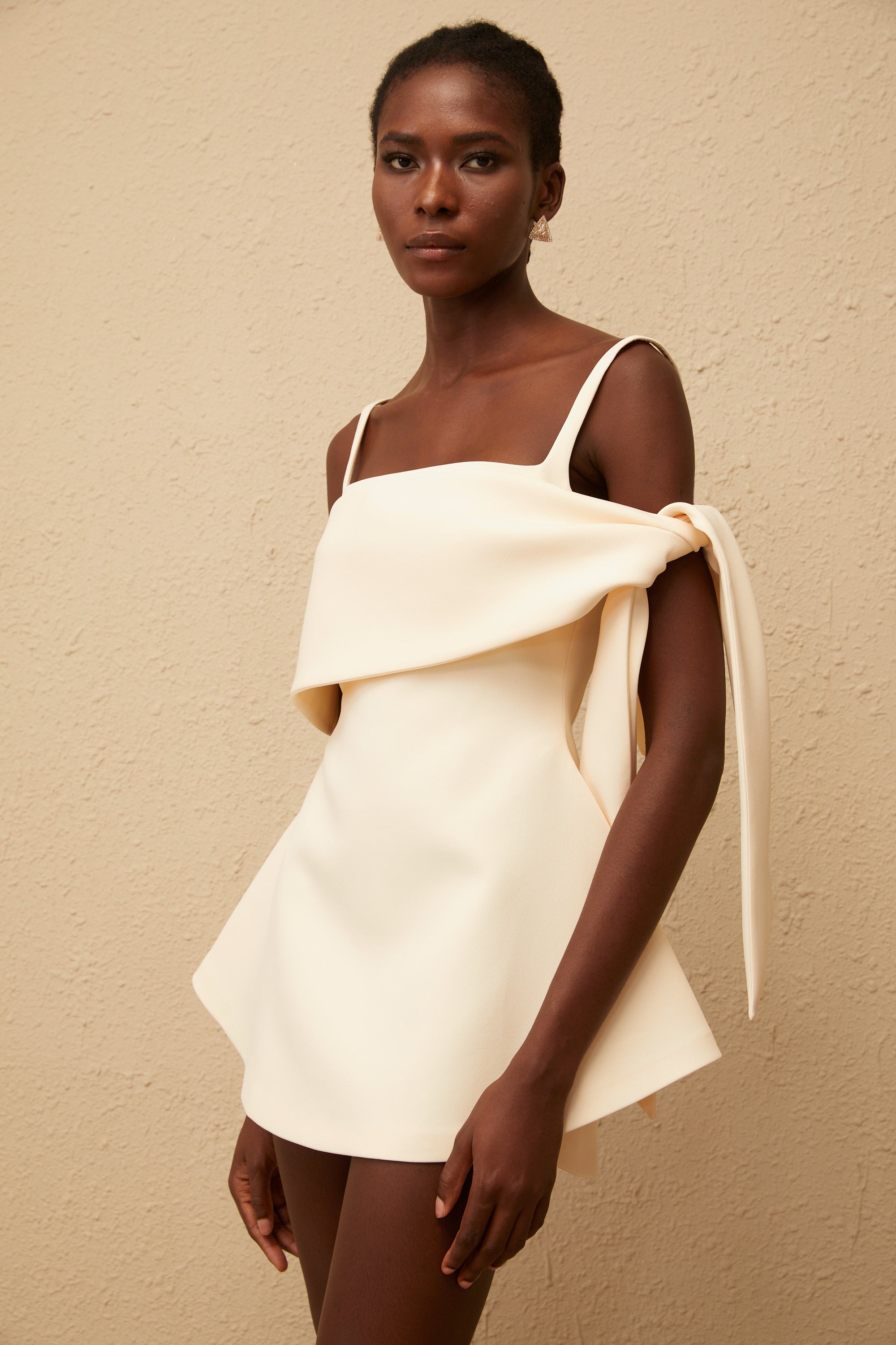 Garance Cream White Self Tie Flared Mini Dress (Final Sale)