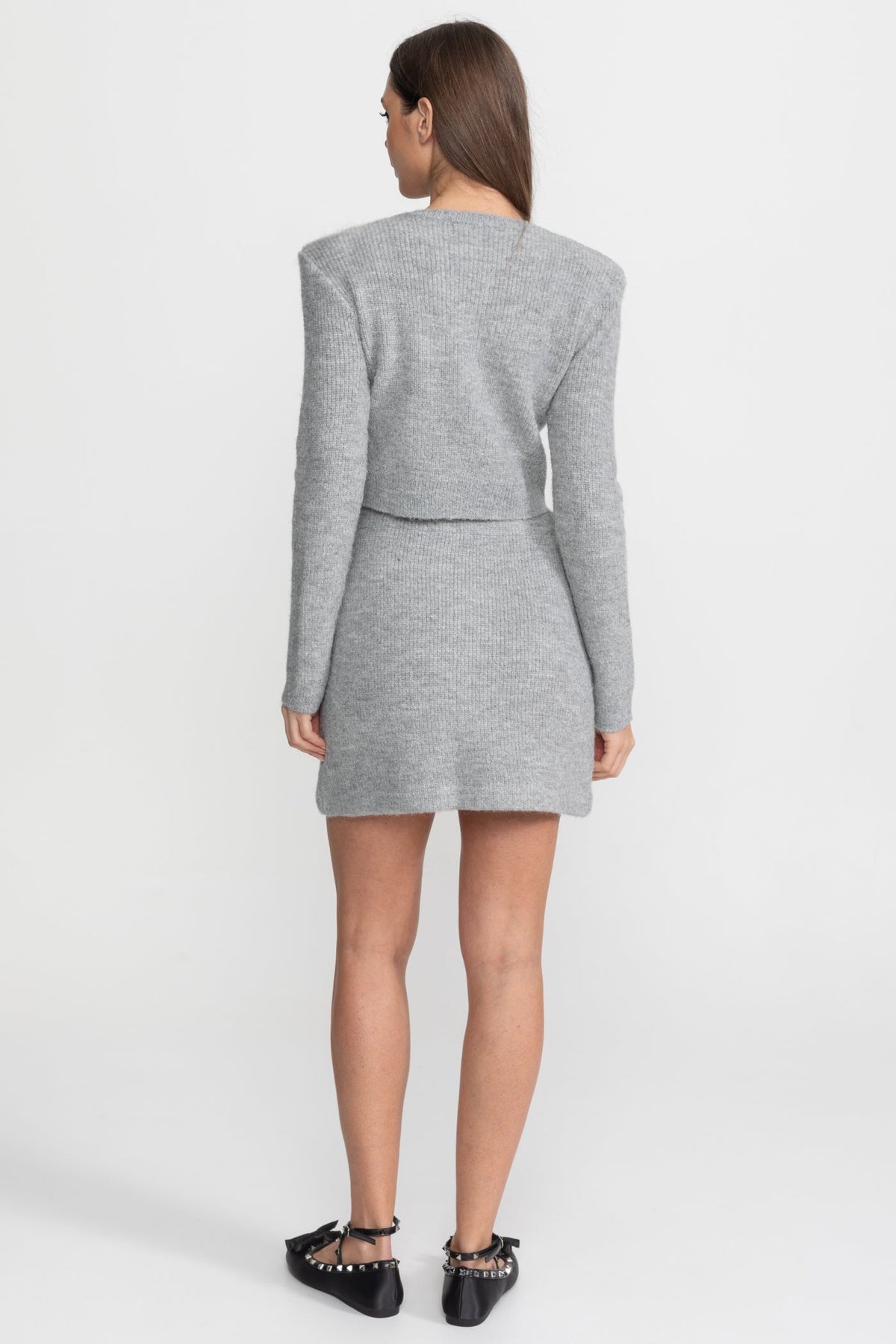 Blanche Grey Embellished Knit Co-Ord Set with Crystal Buttons