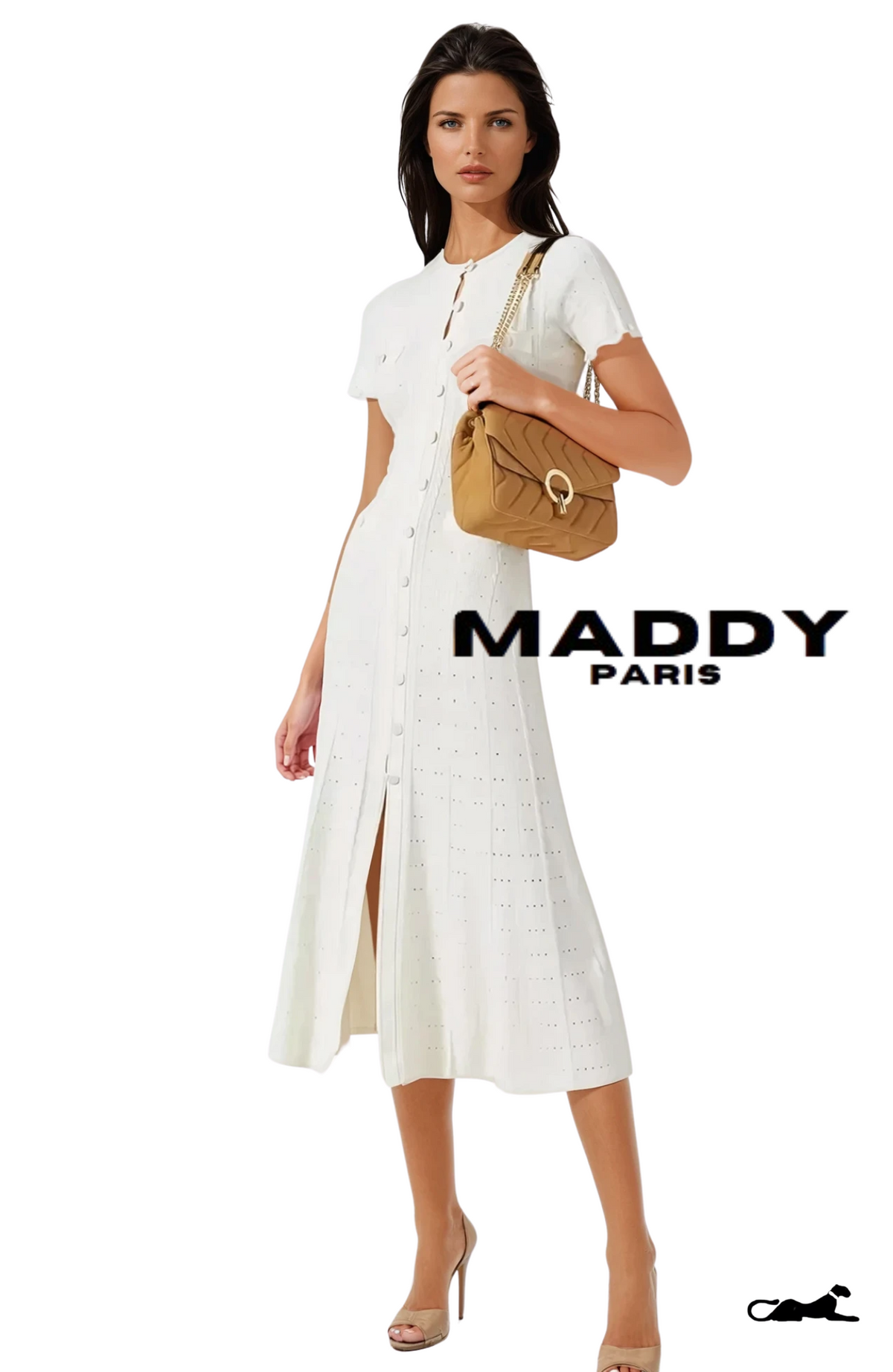 SANDRO GISELLE KNIT MIDI DRESS - WHITE