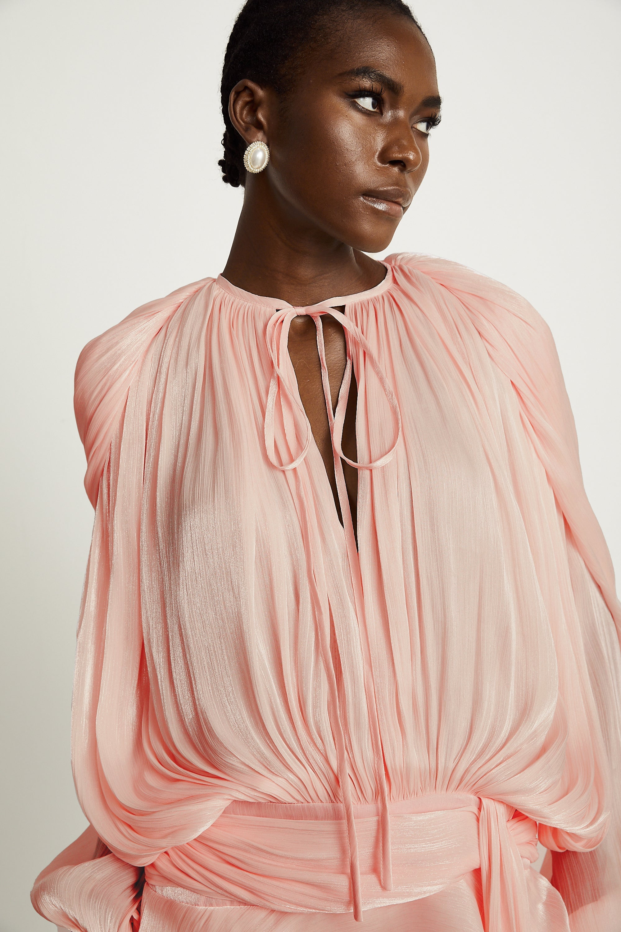 Eugénie fully-pleated ruffled mini dress in Pink
