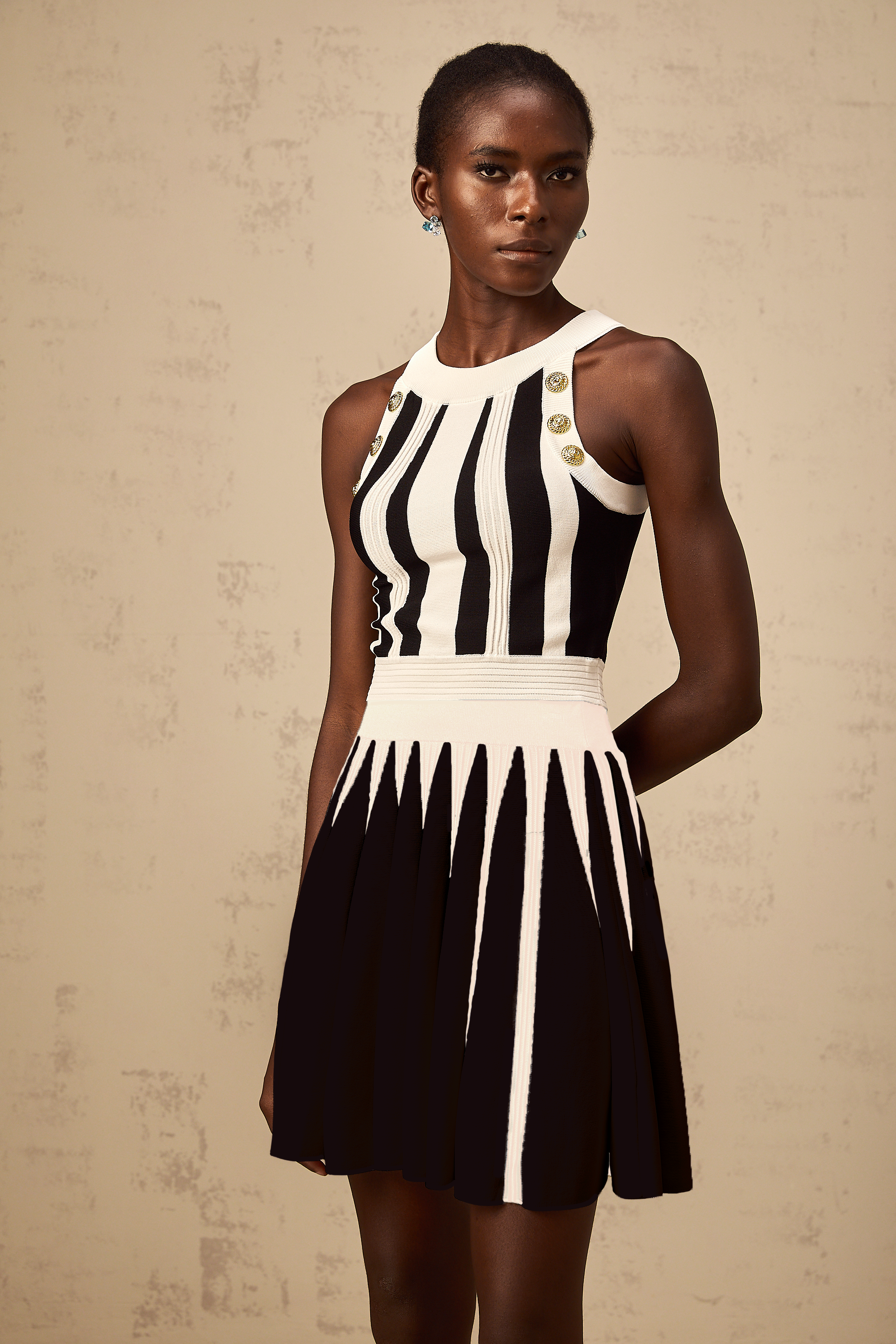 Iseult contrast-color striped knit top & skirt matching set