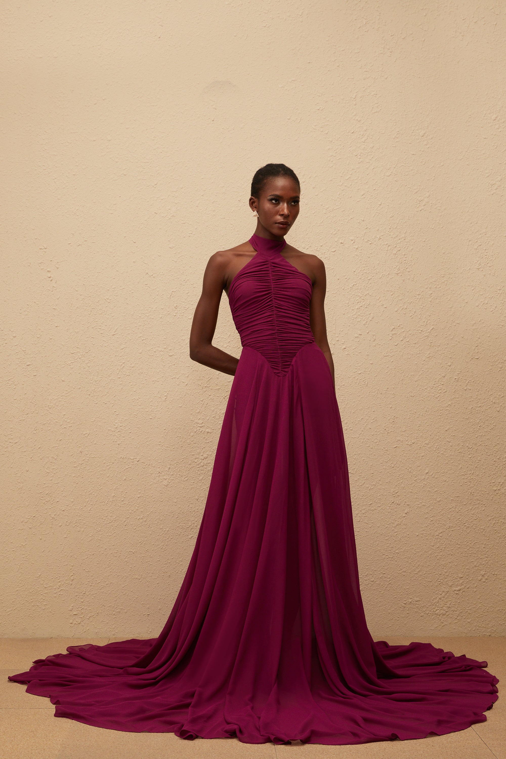 Kerstin Purple Train Design Ruched Maxi Dress (Final Sale)