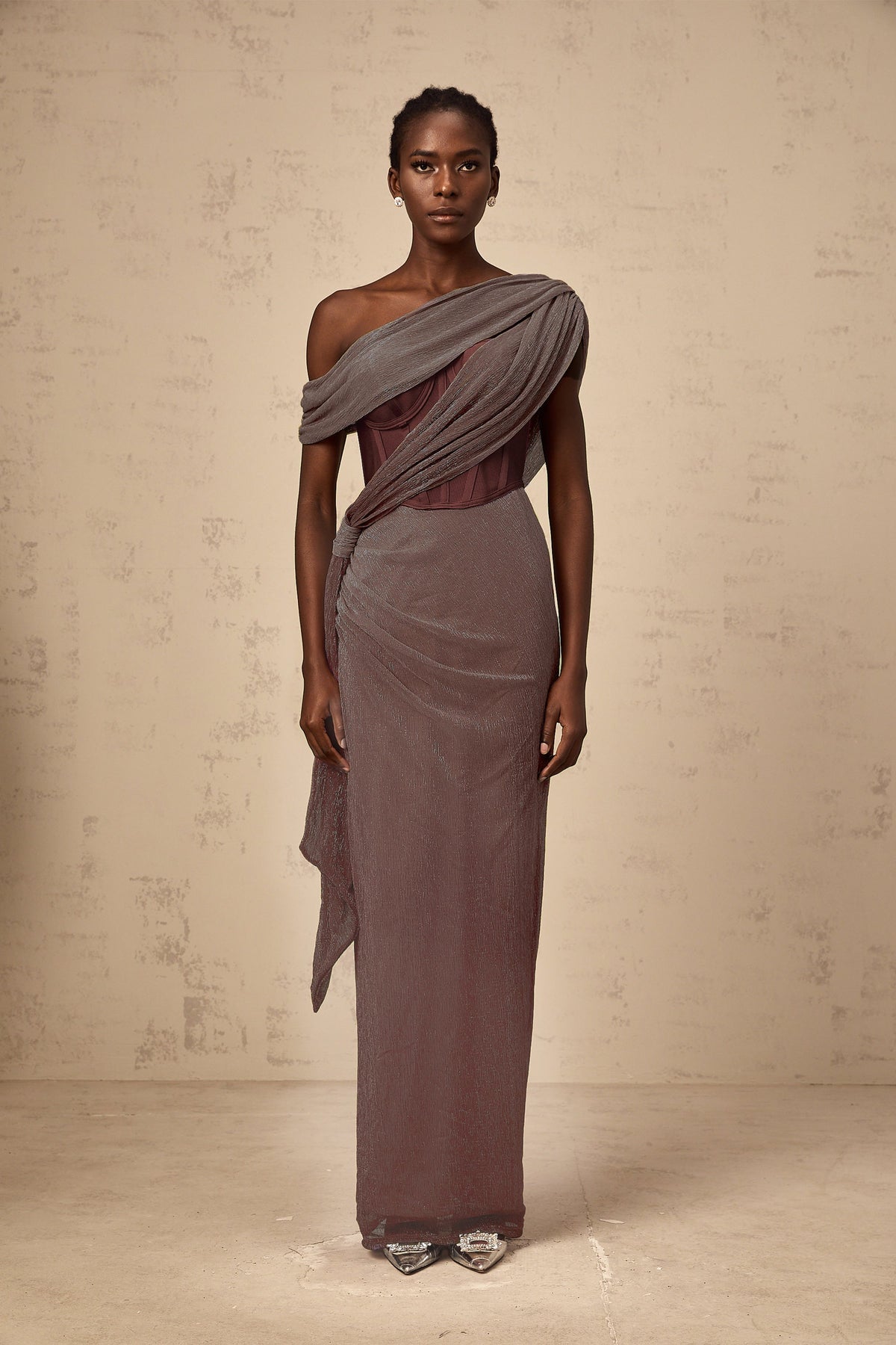 Delphine ribbon-design corset maxi dress in Brown (Final Sale-US Only)