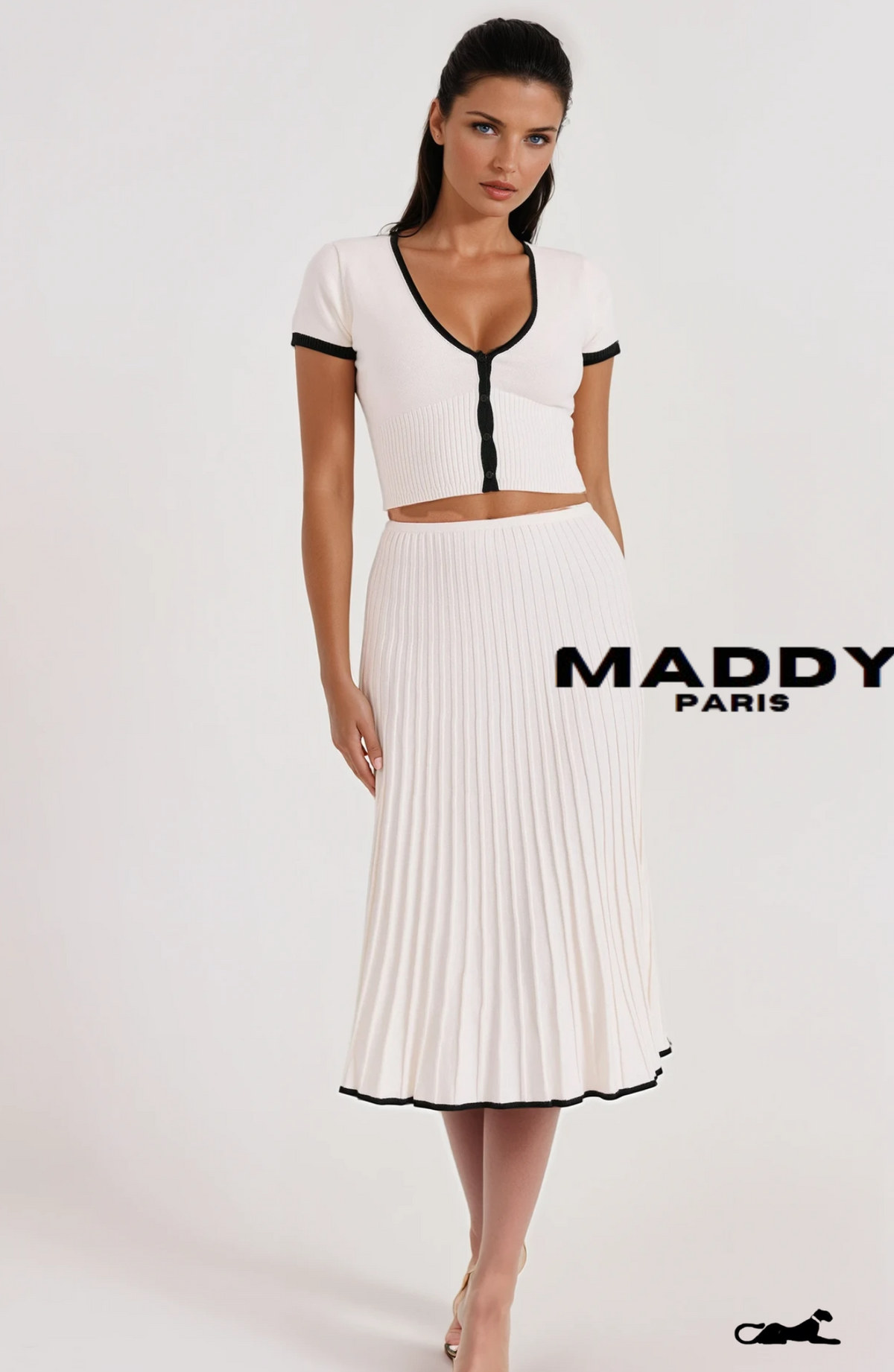 JOLENE RIBBED KNIT MIDI SKIRT SET - WHITE