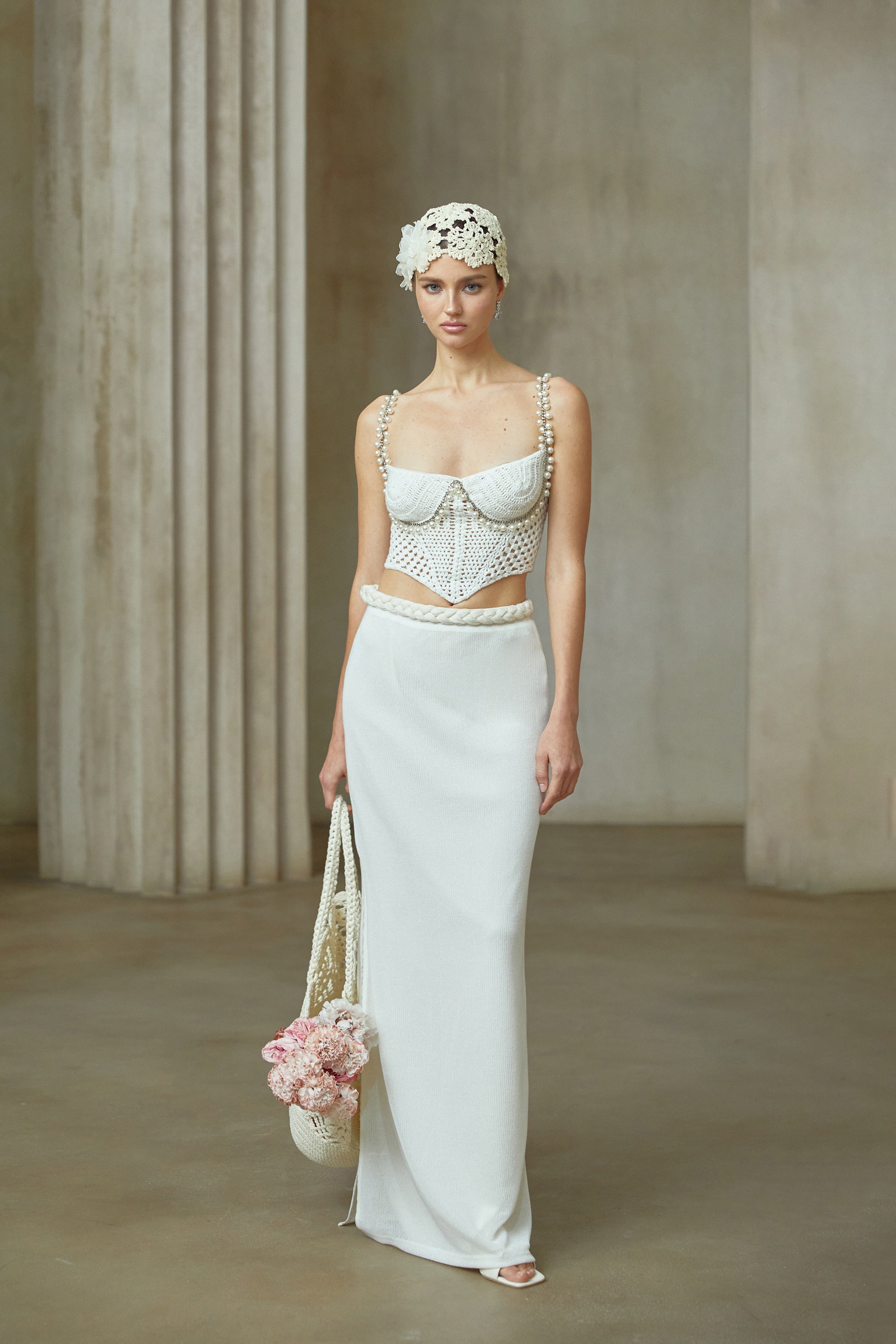 Prunelle Crochet Knit Two-Piece Top and Skirt Set (Final Sale)