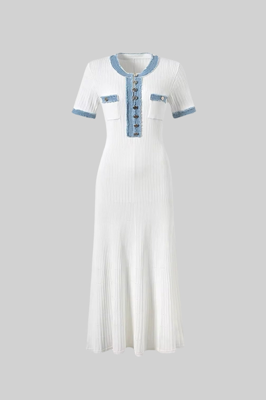 Ribbed Knit Midi Dress - White