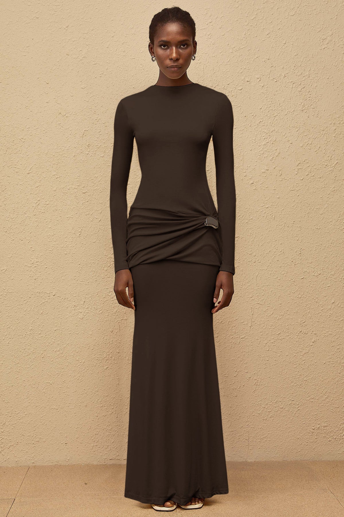 Nolwenn Brown Gathered Maxi Dress