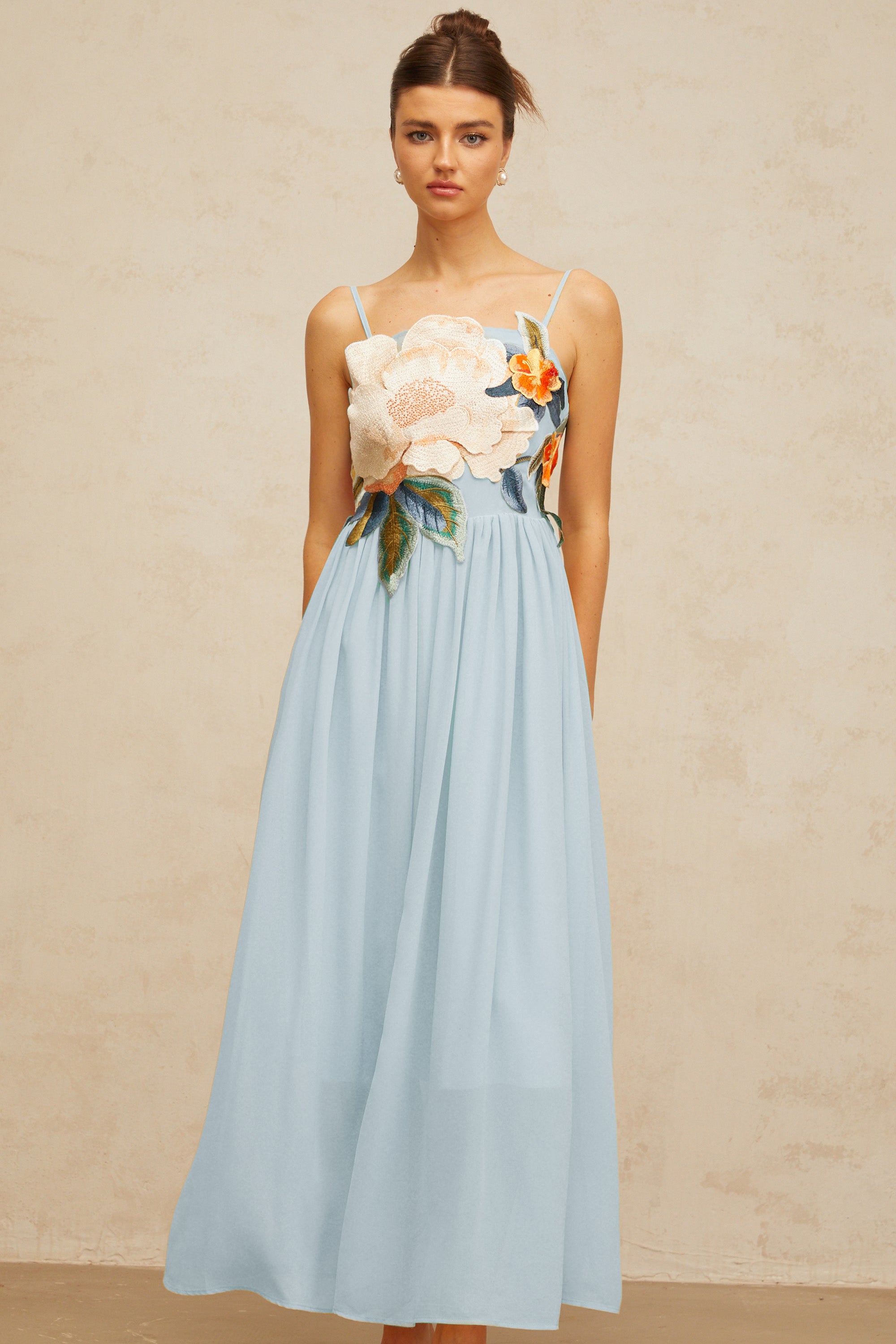 Josette floral-embroidered shirred maxi dress in Blue (Final Sale-US Only)