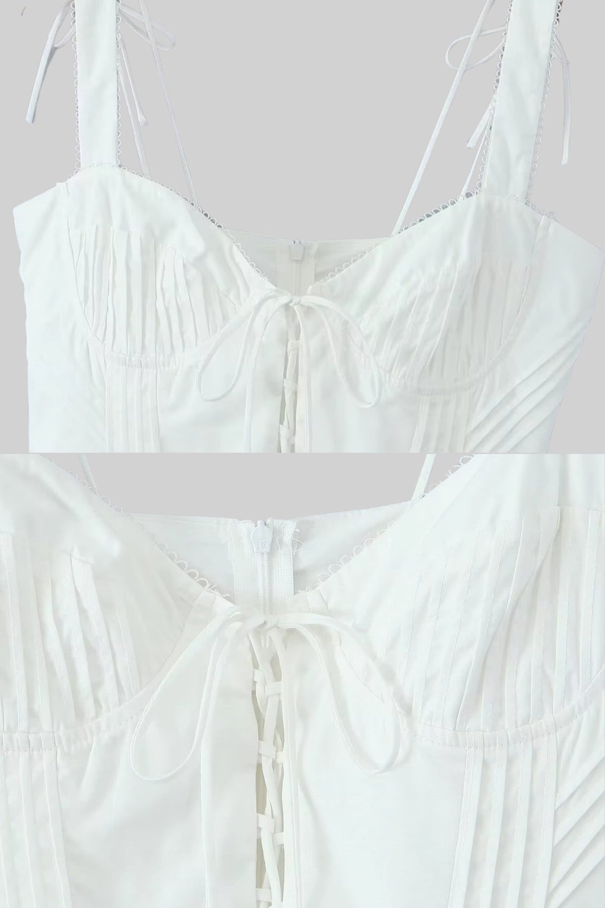 Corset Style Sleeveless Dress With Lace-Up Front Detailing - White