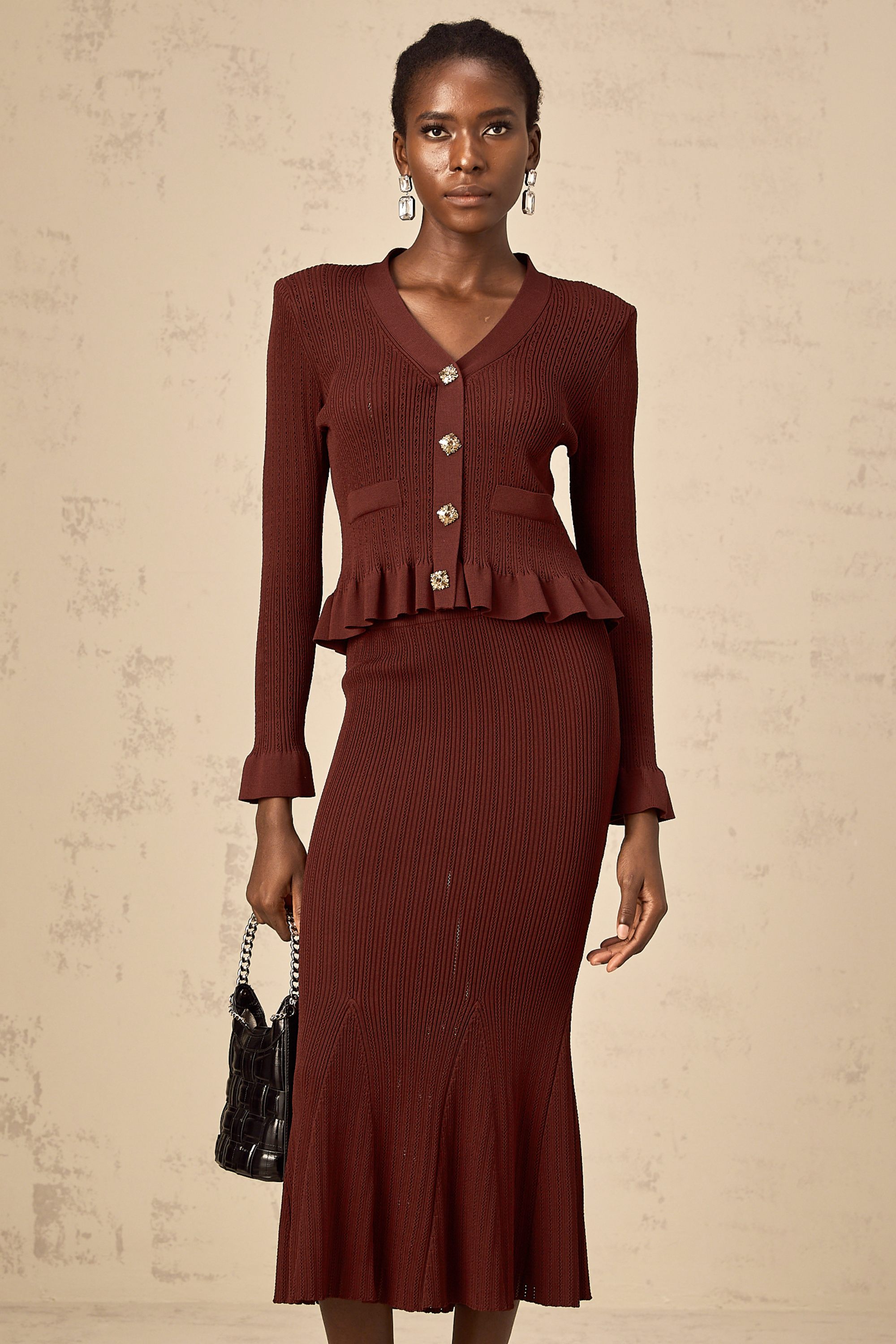 Corrine red ruffled knit top & skirt matching set (Final Sale-US Only)