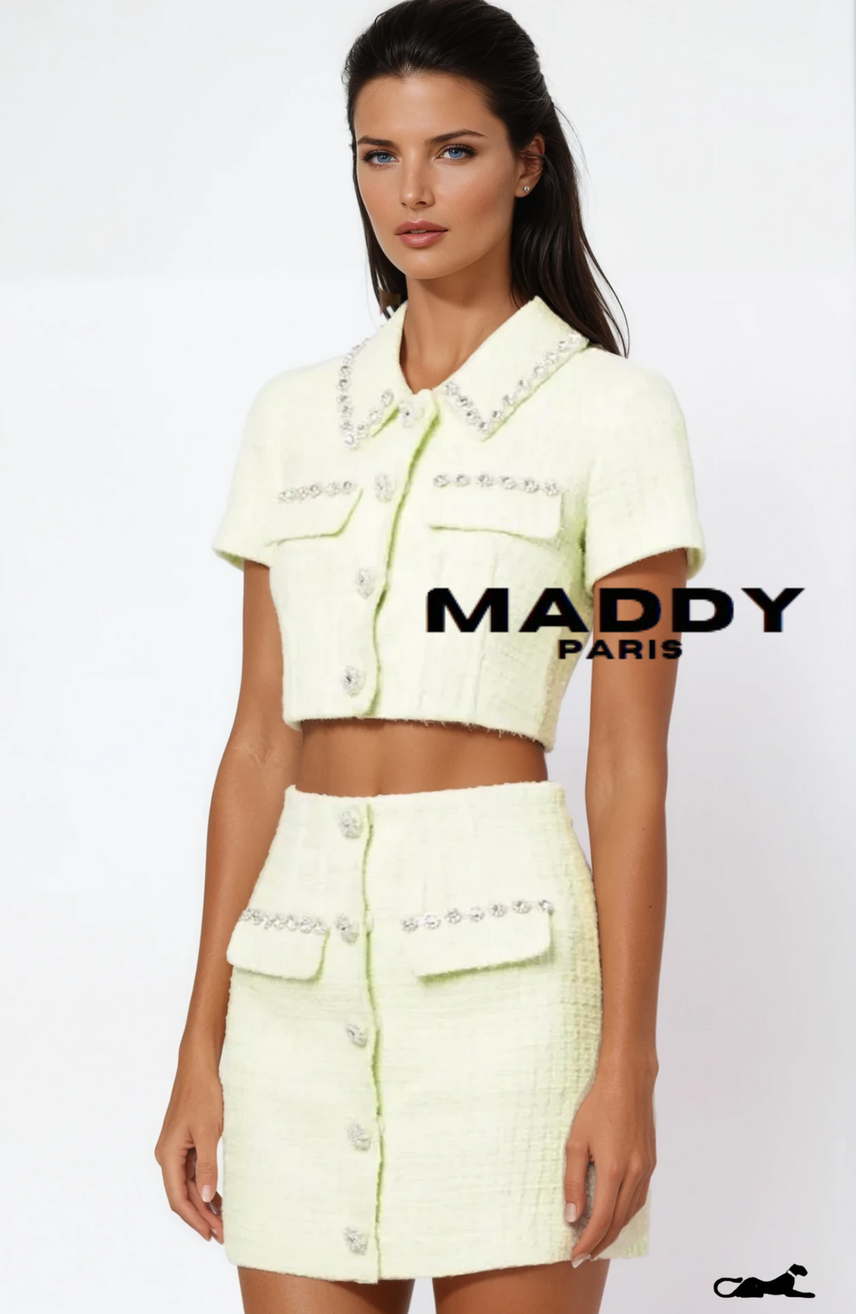 ANGELINA TWEED MINI SKIRT SET – LIME GREEN