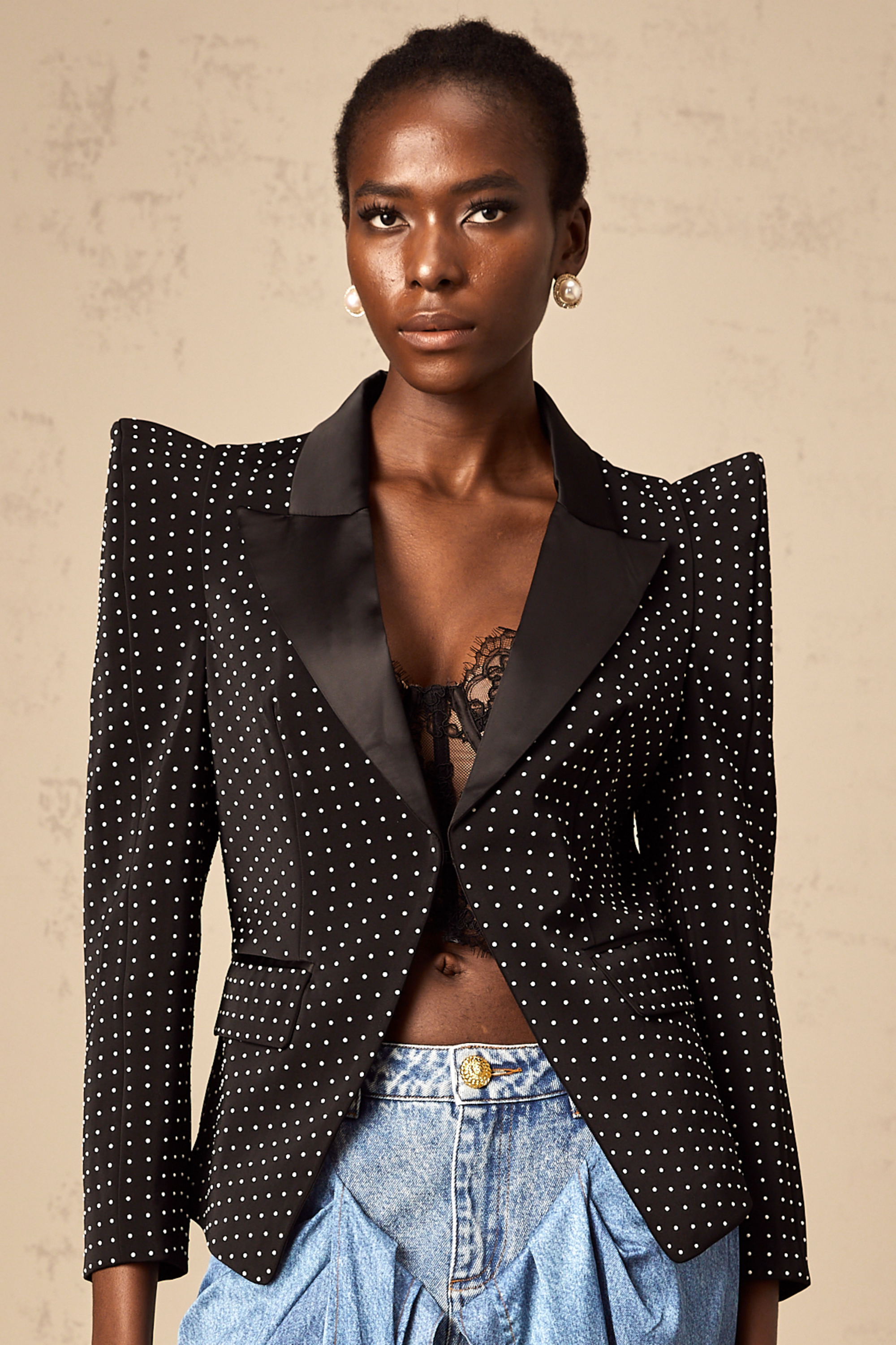 Dorothée black polka-dot blazer
