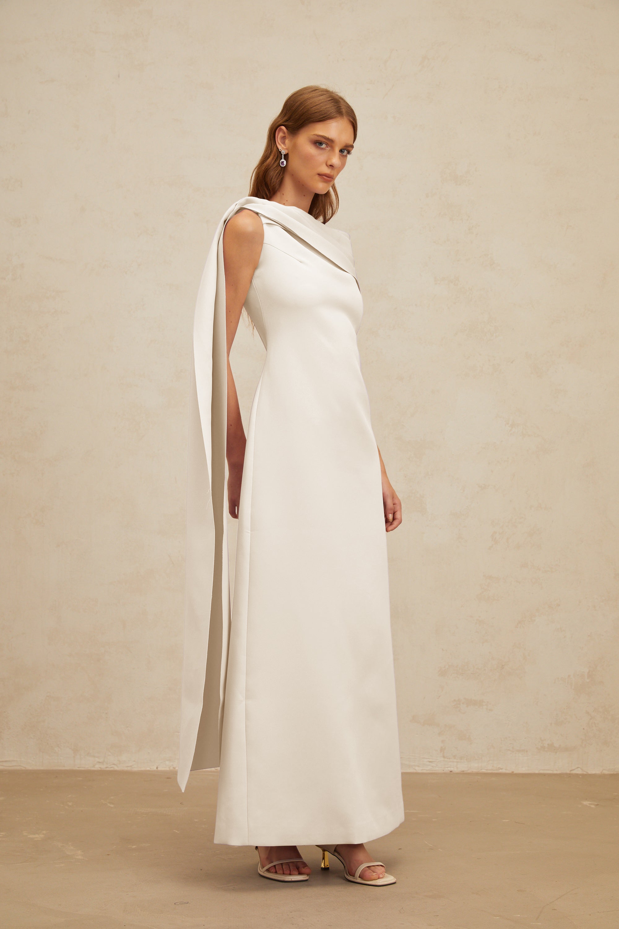 Annabelle White Cape-Design Ribbon Maxi Dress (Final Sale-US Only)