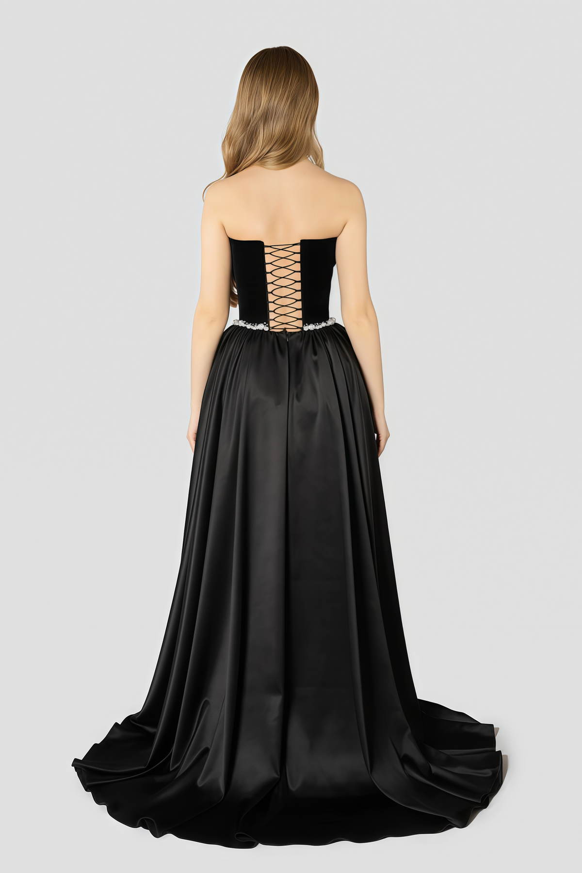 Raffaella Black Pearl Trim Velvet Maxi Gown