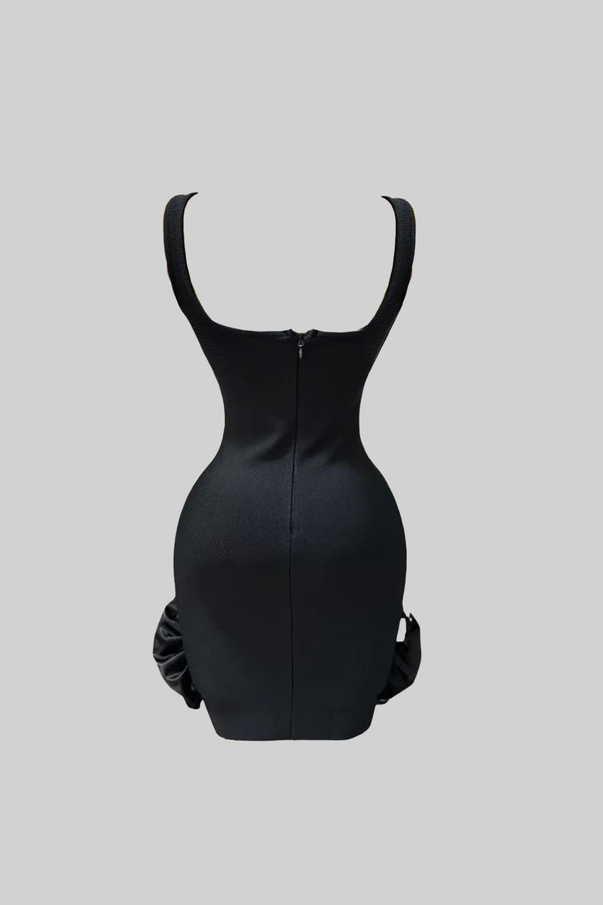 Embellished Bodycon Mini Dress With Crystal Flowers – Black
