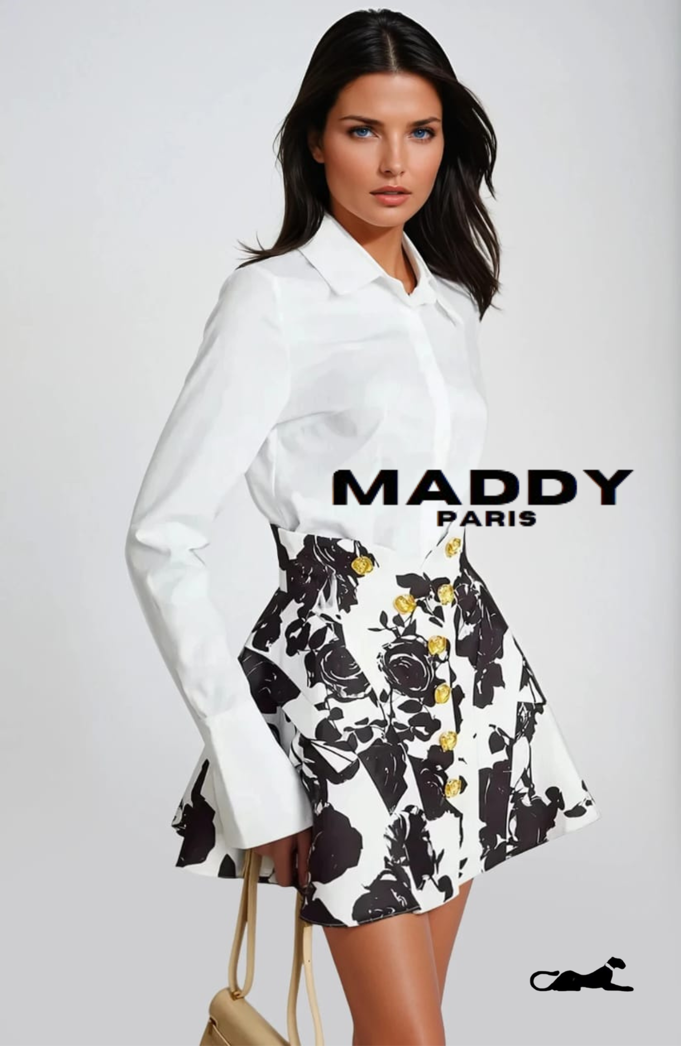 Léonor floral-print shirt & mini skirt dress matching set - Black and White