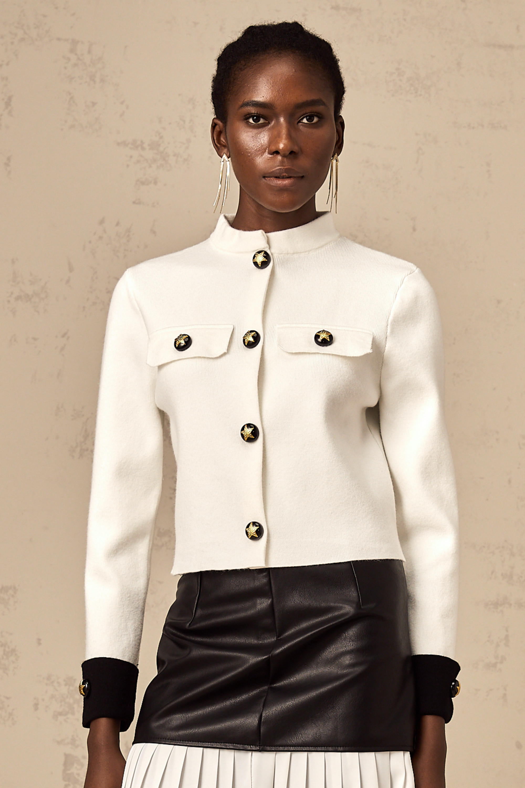 Cyrielle white contrast-color knitted jacket (US Only)