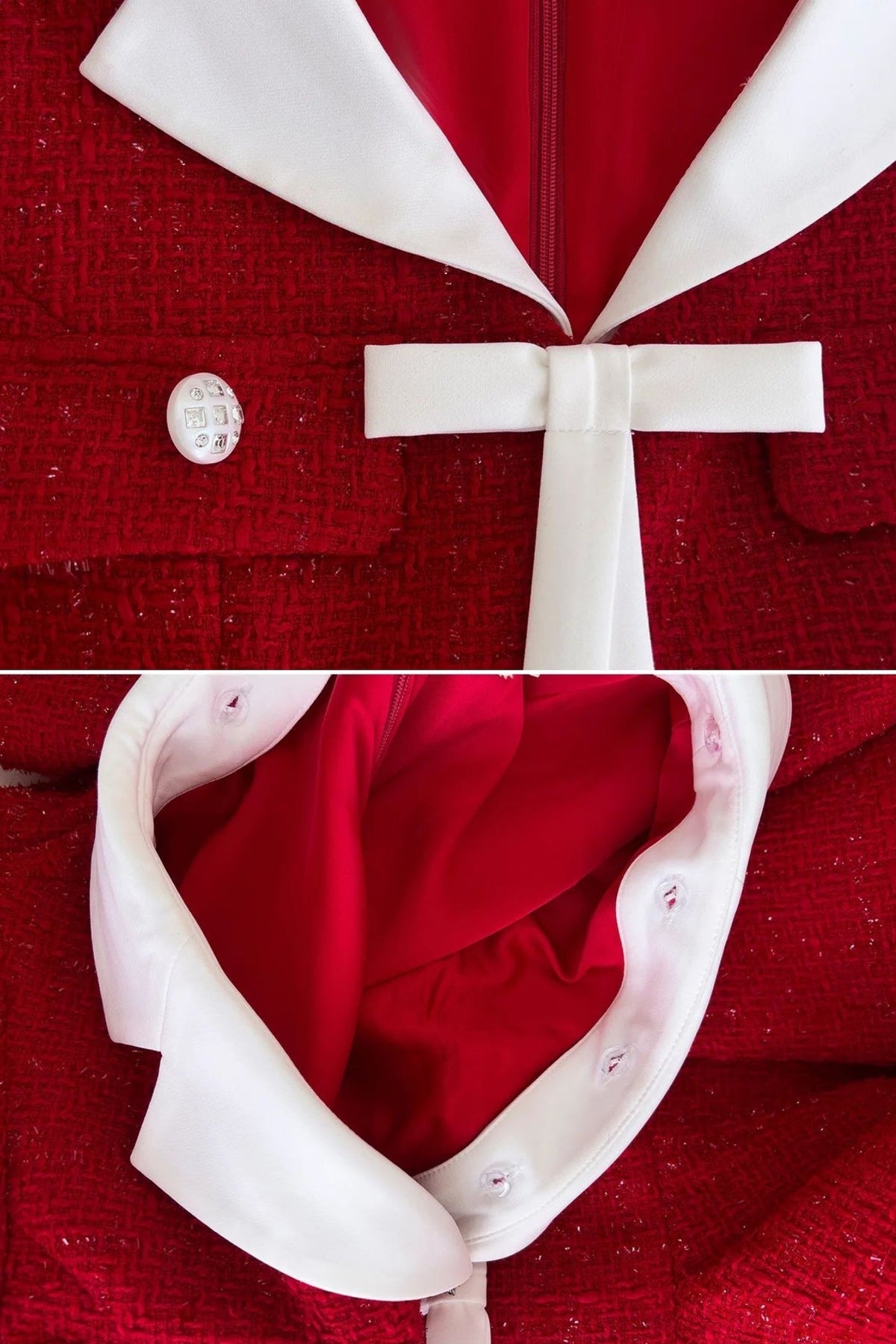 Eglantine Red Tweed Fit-and-Flare Dress With Contrast Collar and Bow Detail