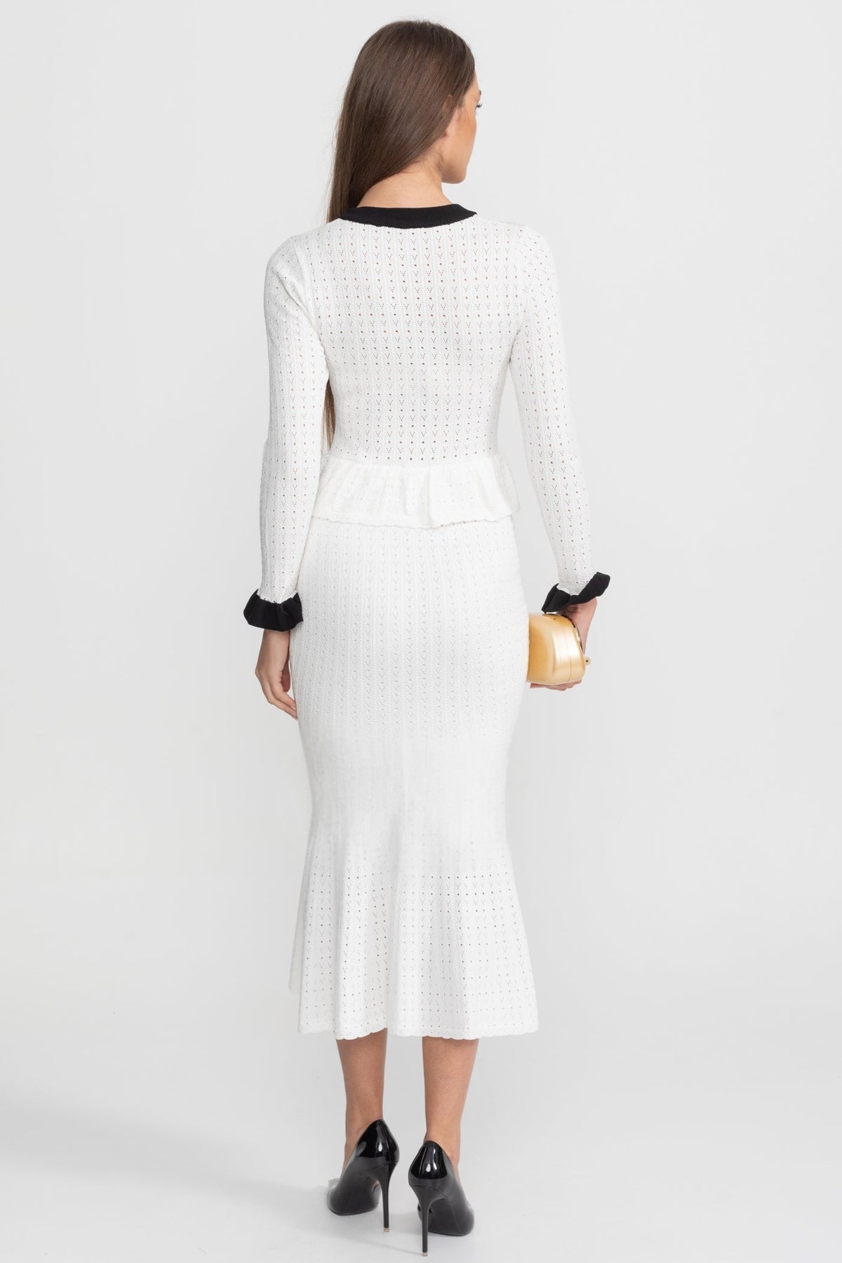 Maelle White Pointelle Knit Midi Co-Ord with Contrast Trim