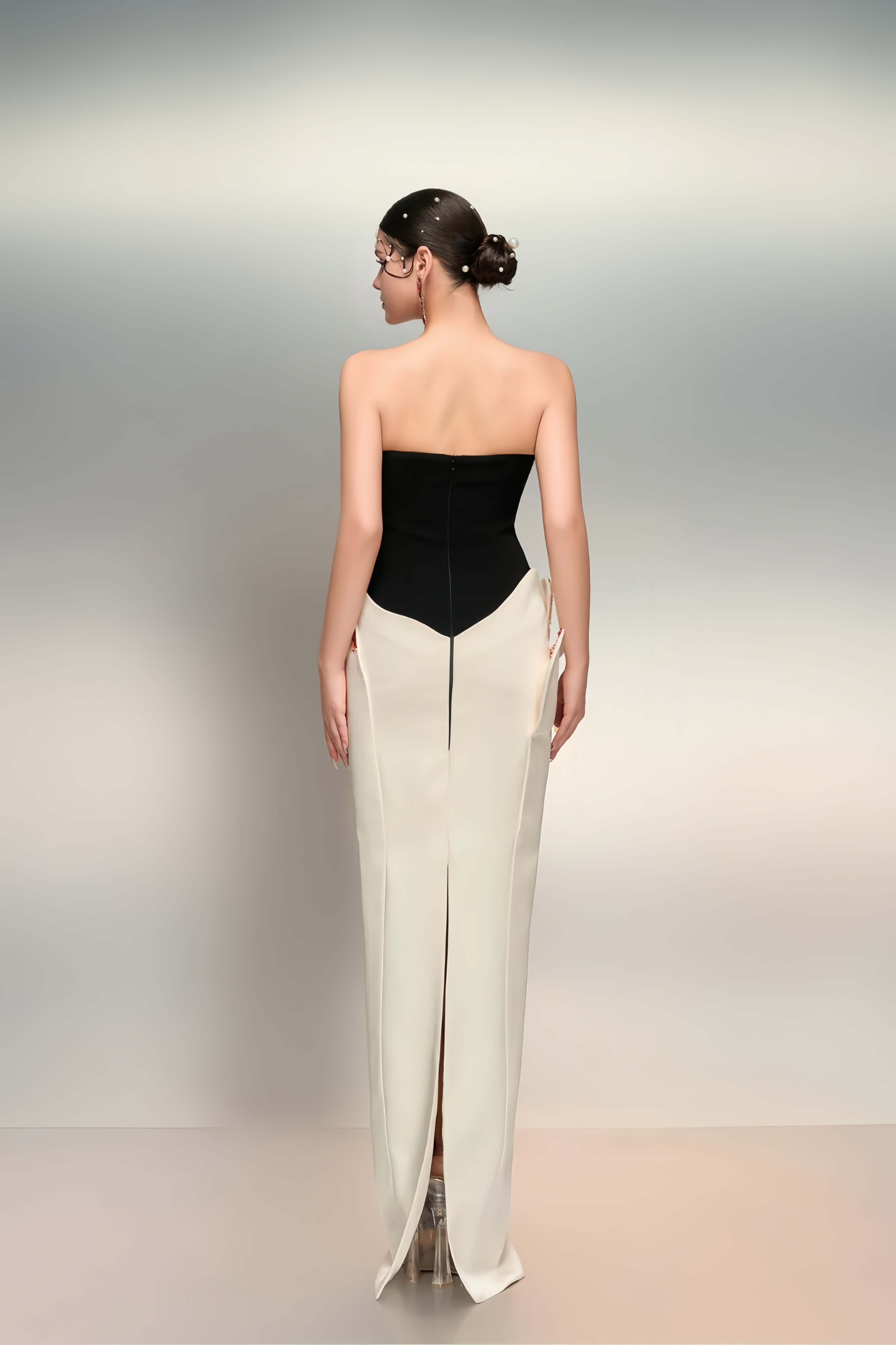 Mieke White Color Block 3D Petal Maxi Dress