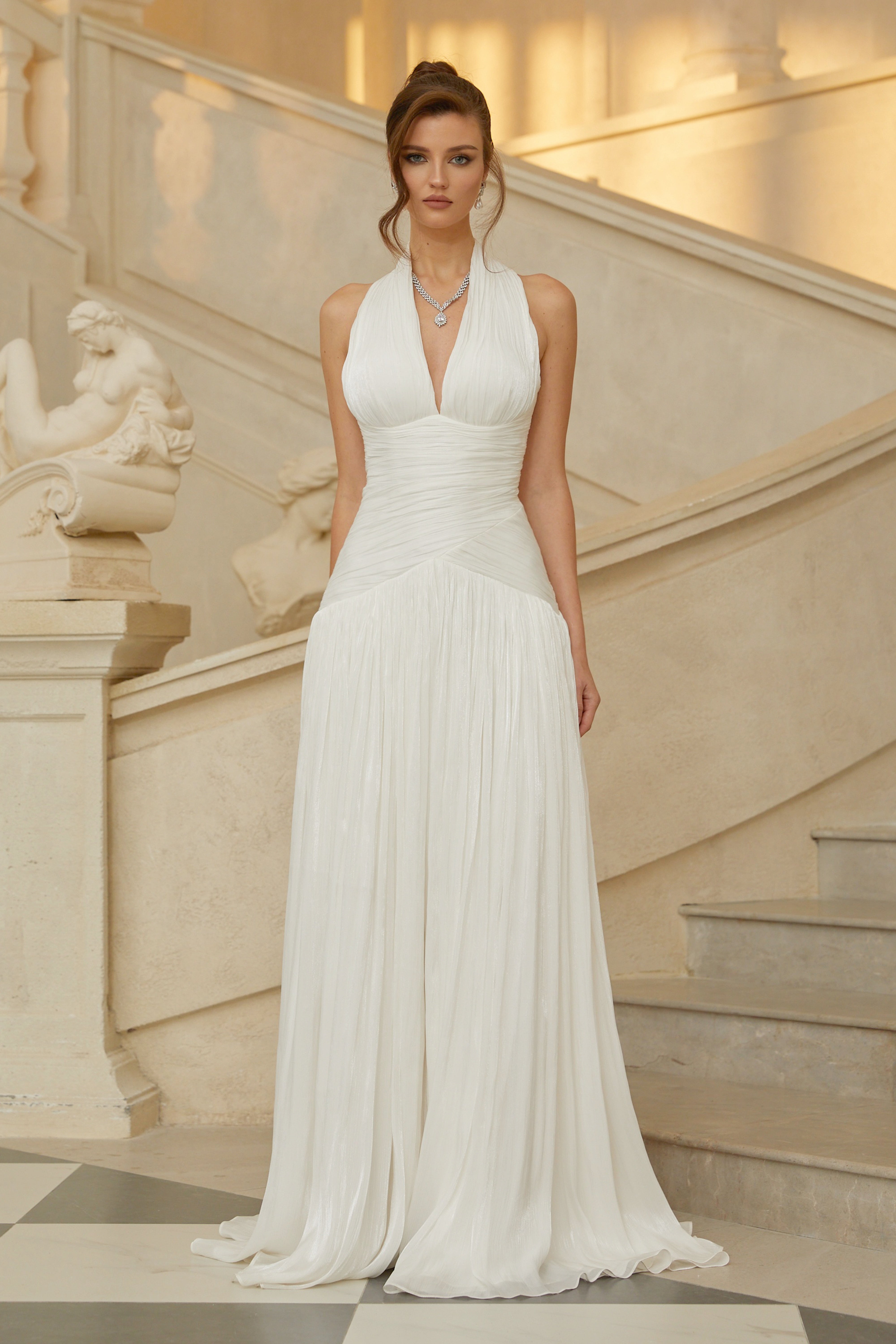 Uranie White Gathered Maxi Dress