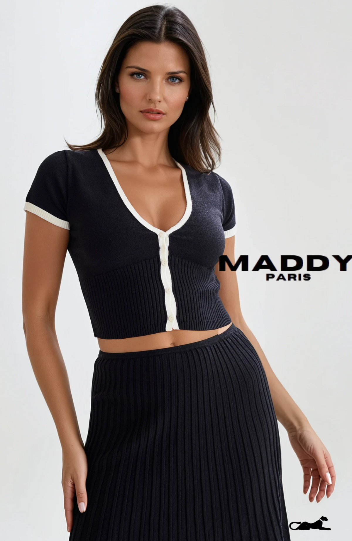 JOLENE RIBBED KNIT MIDI SKIRT SET - BLACK
