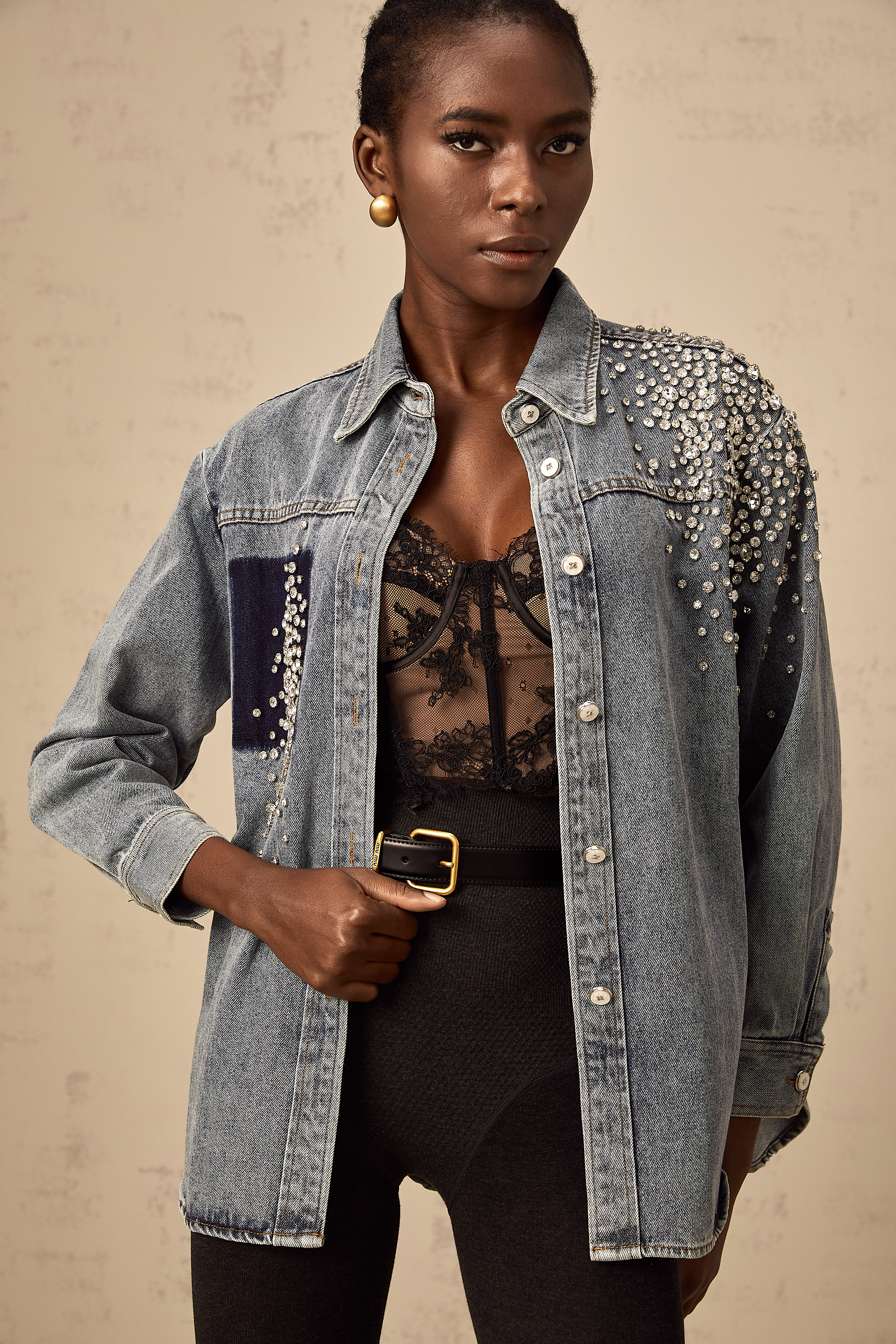 Ségolène blue rhinestone-embellished denim shirt