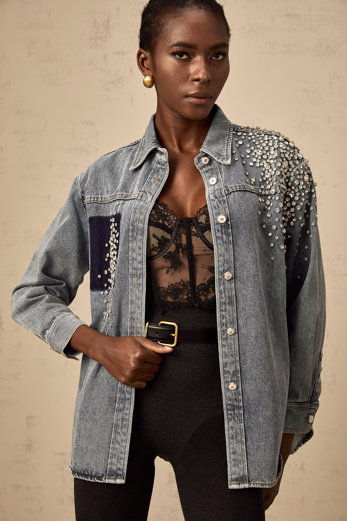 Ségolène blue rhinestone-embellished denim shirt