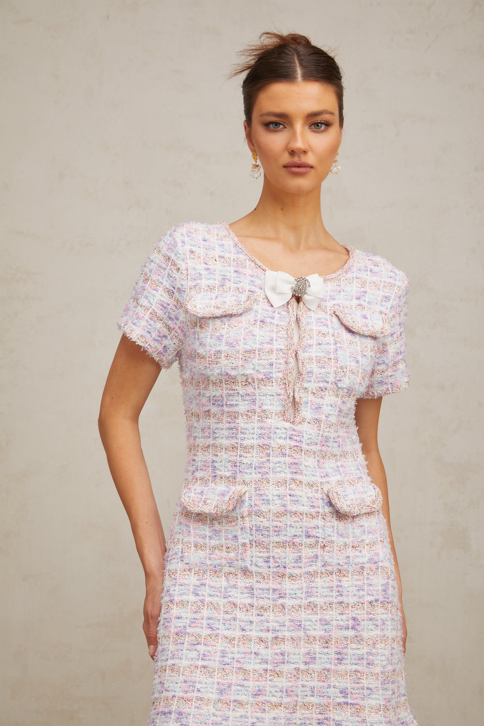 Hyacinthe purple checked knit midi dress