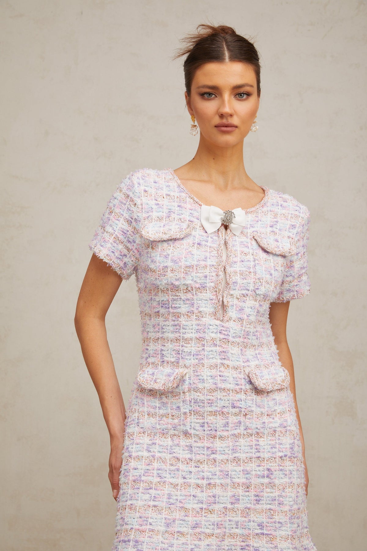 Hyacinthe purple checked knit midi dress