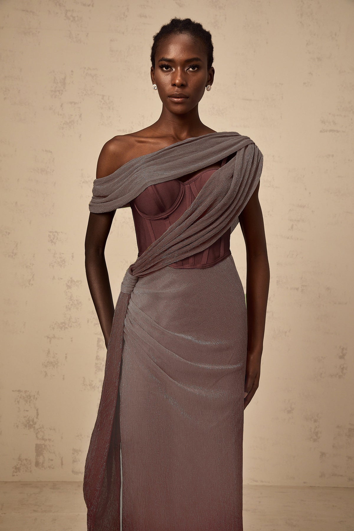 Delphine ribbon-design corset maxi dress in Brown (Final Sale-US Only)