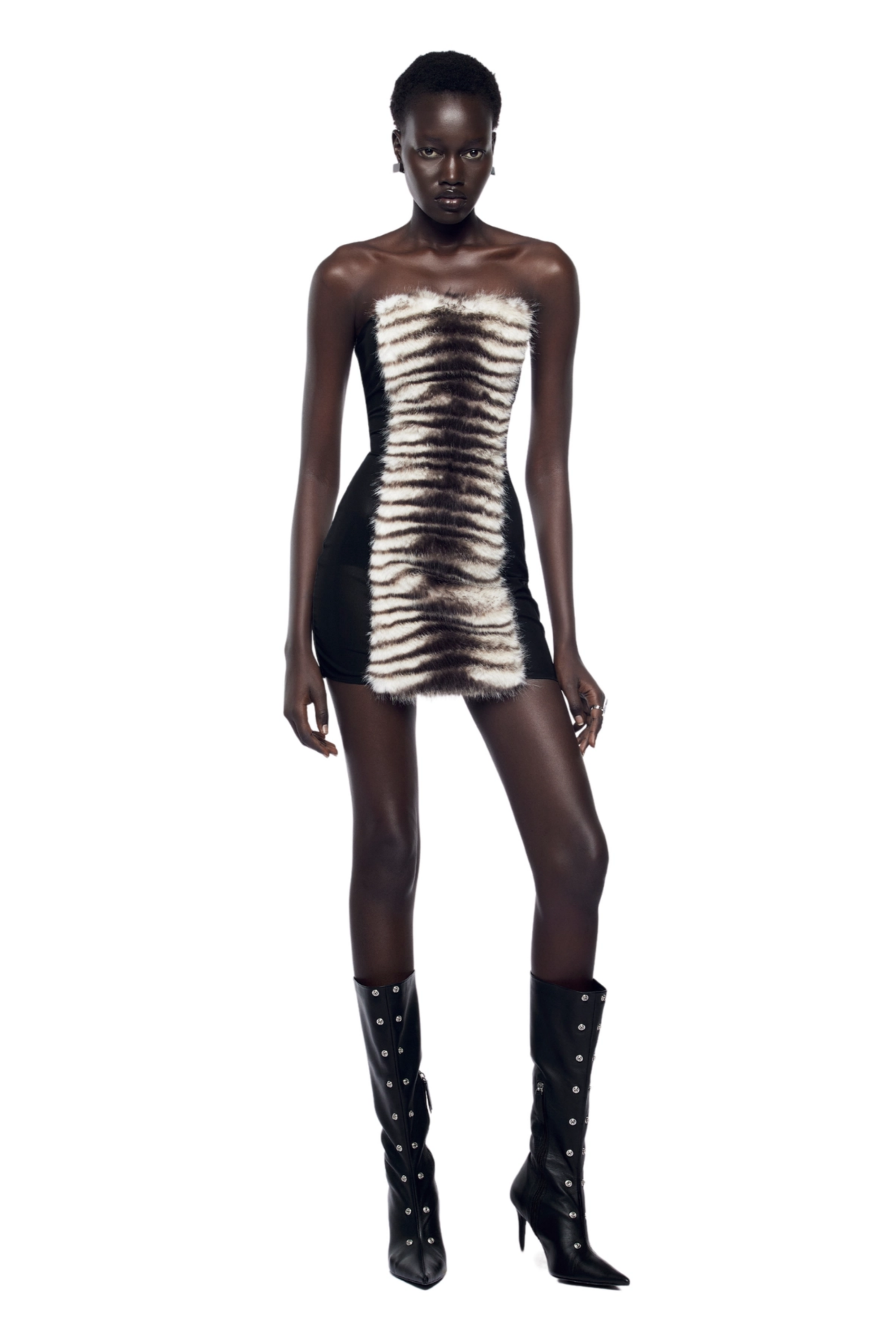 Janvier Black Strapless Fur Panel Mini Dress