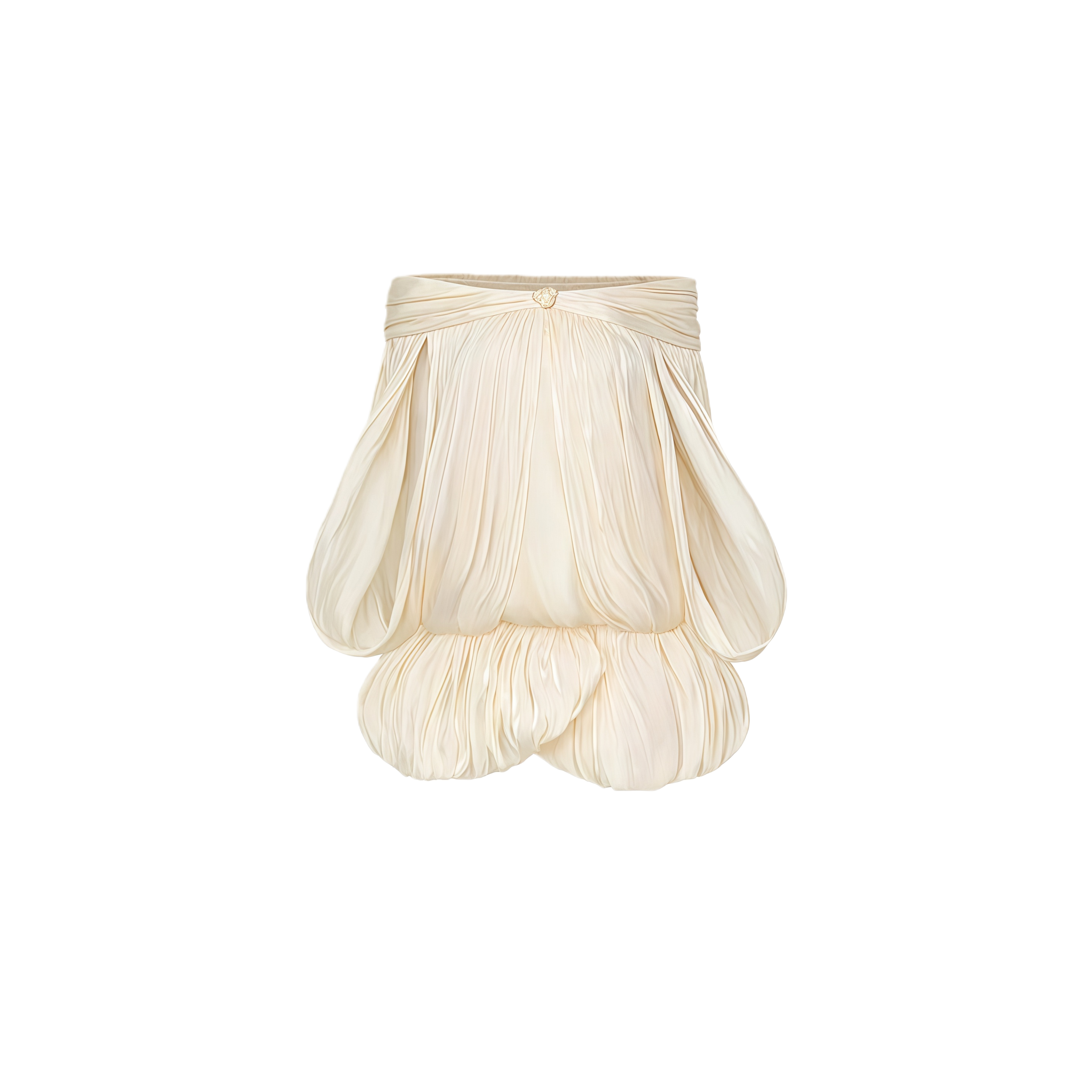 Shayla Neutral Asymmetrical Shirred Glossy Mini Dress