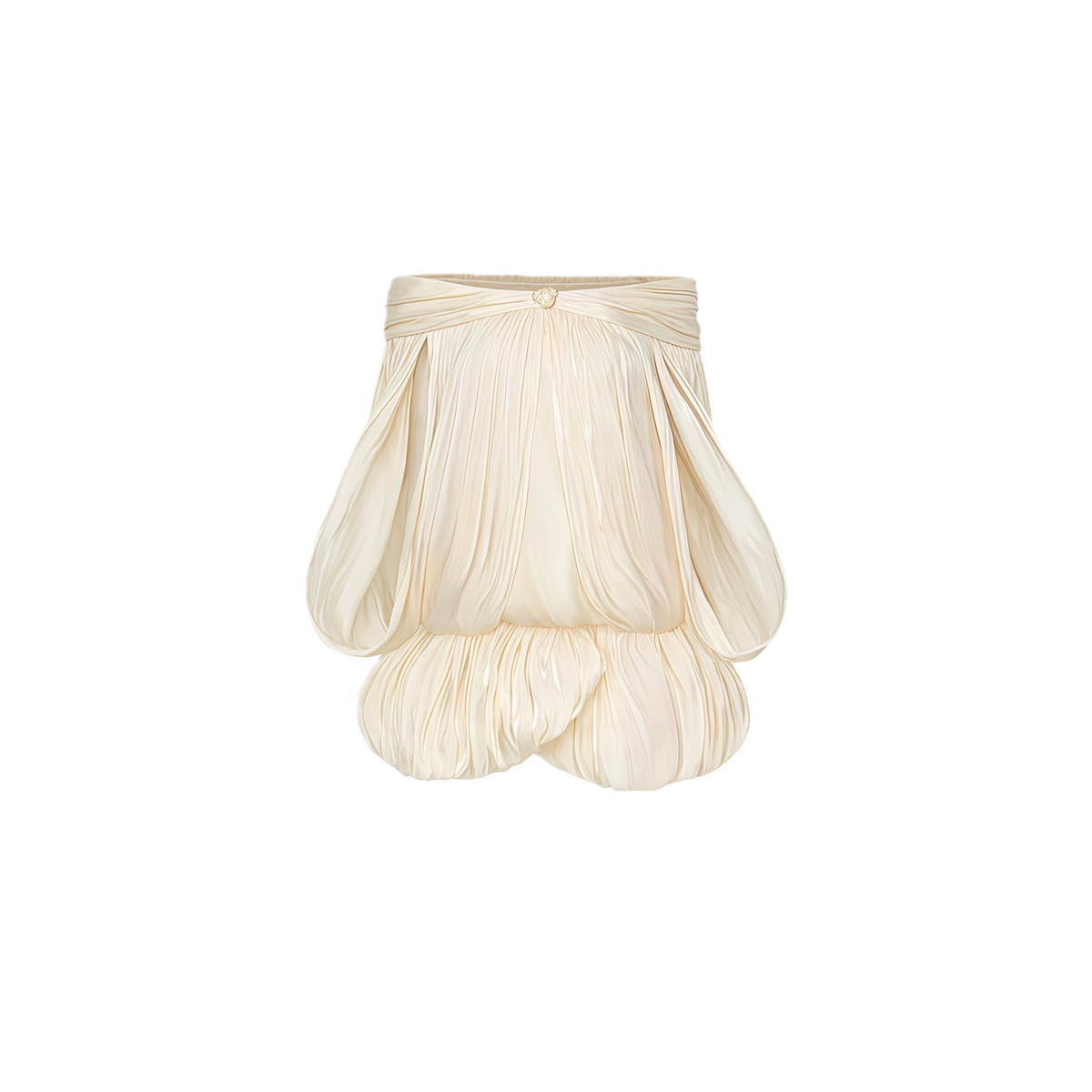 Shayla Neutral Asymmetrical Shirred Glossy Mini Dress (Final Sale)