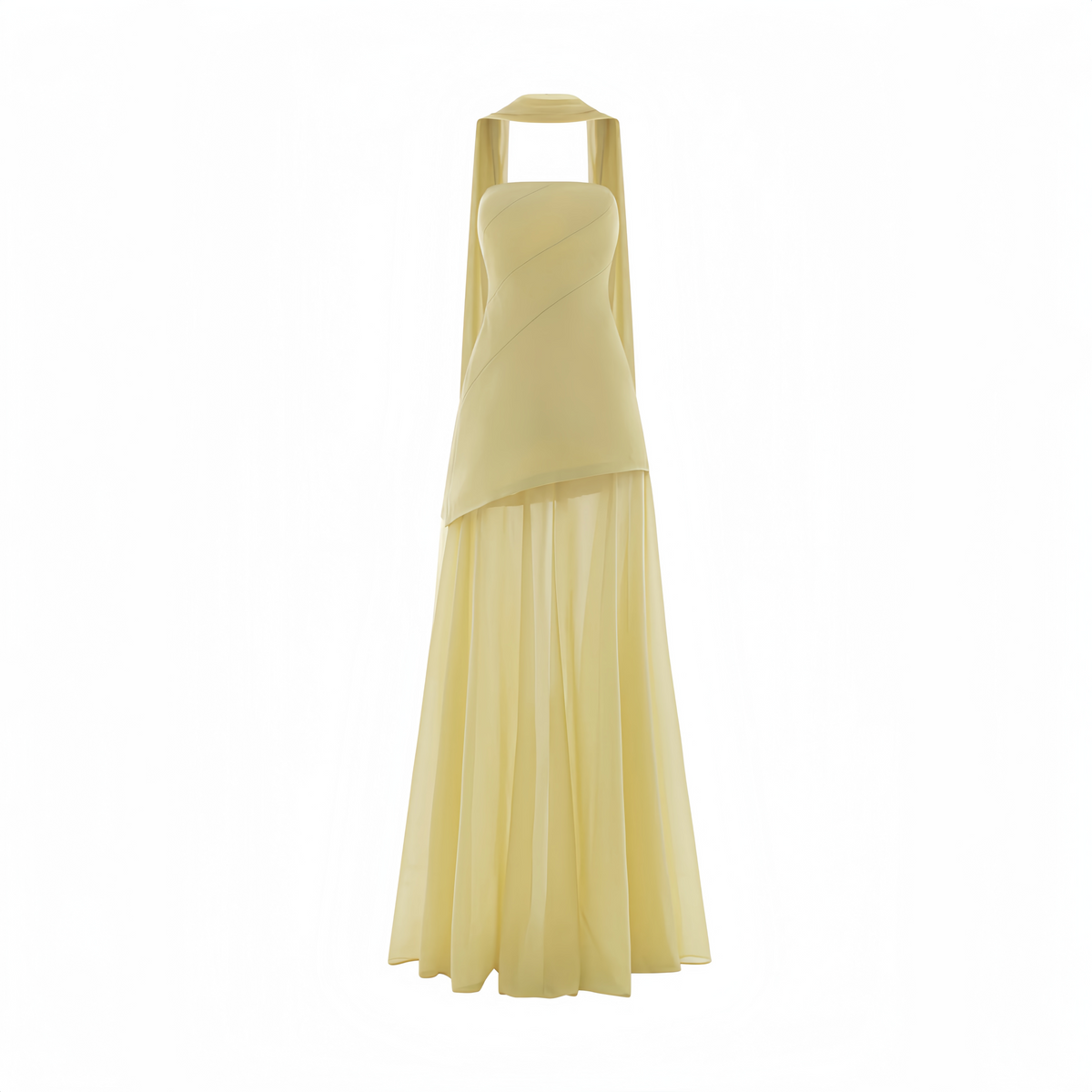 Marlis Yellow Strapless Layered Train Dress (Final Sale)