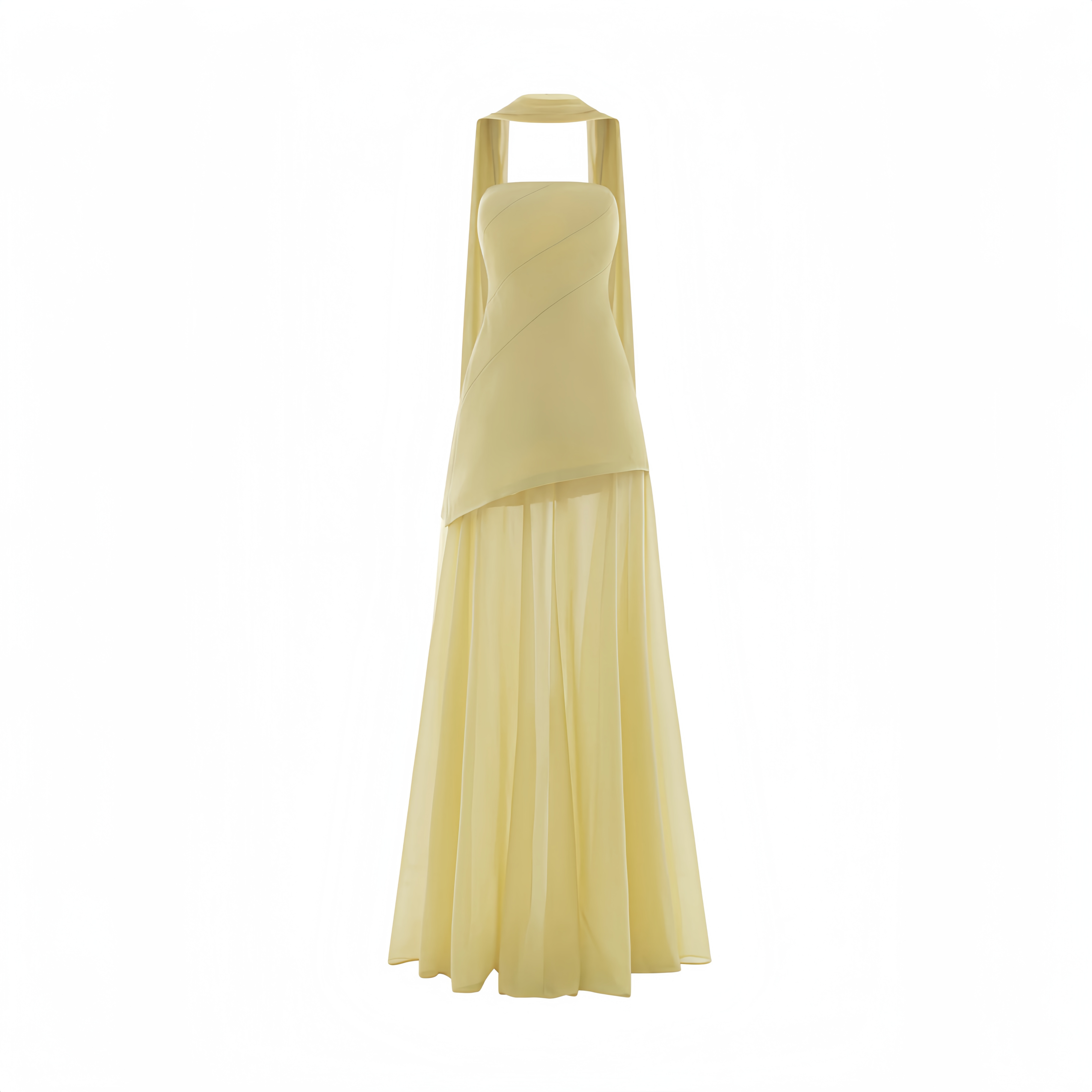 Marlis Yellow Strapless Layered Train Dress (Final Sale-US Only)