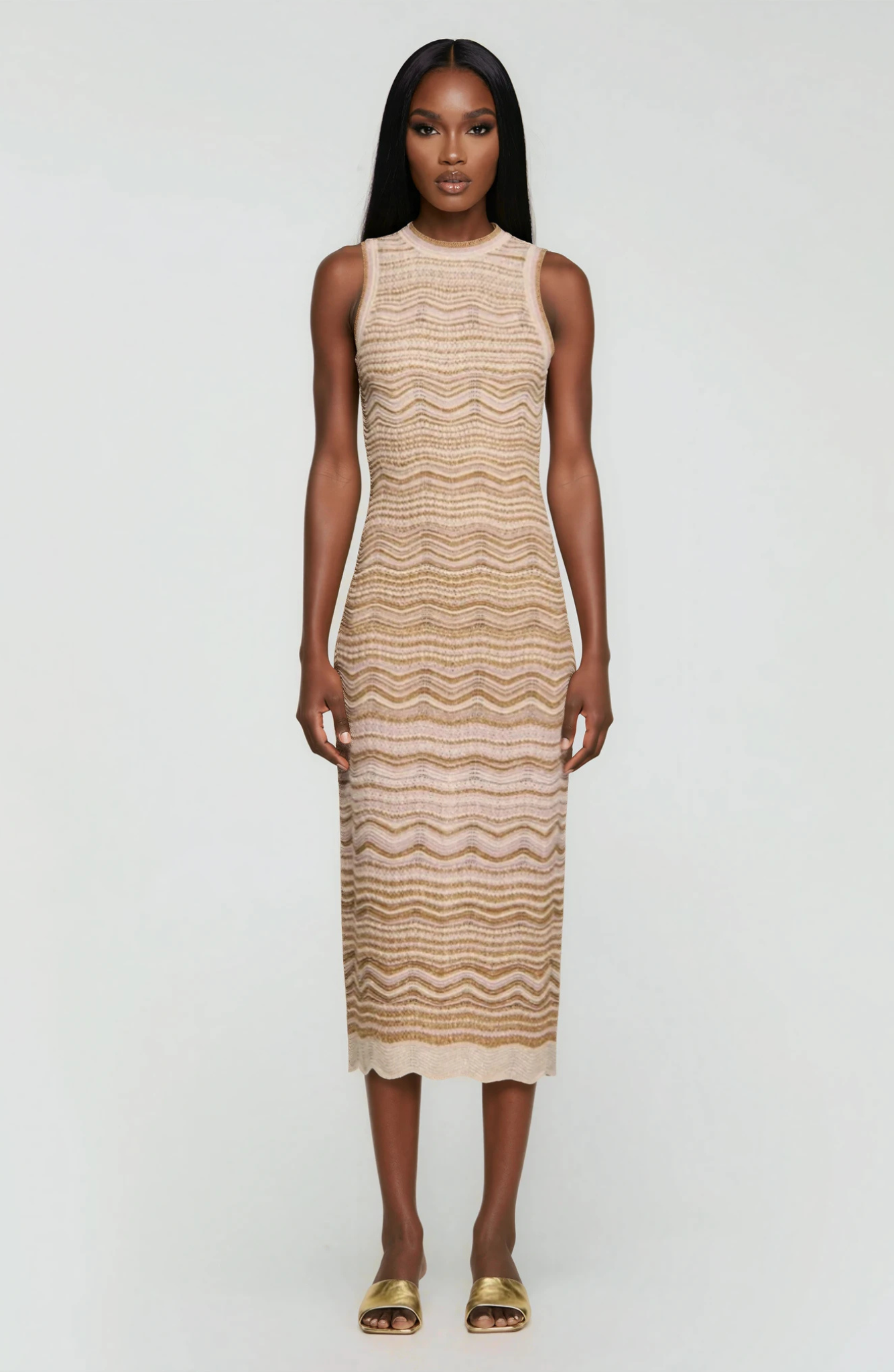 Sandro Fancy knit maxi dress - Sand Brown