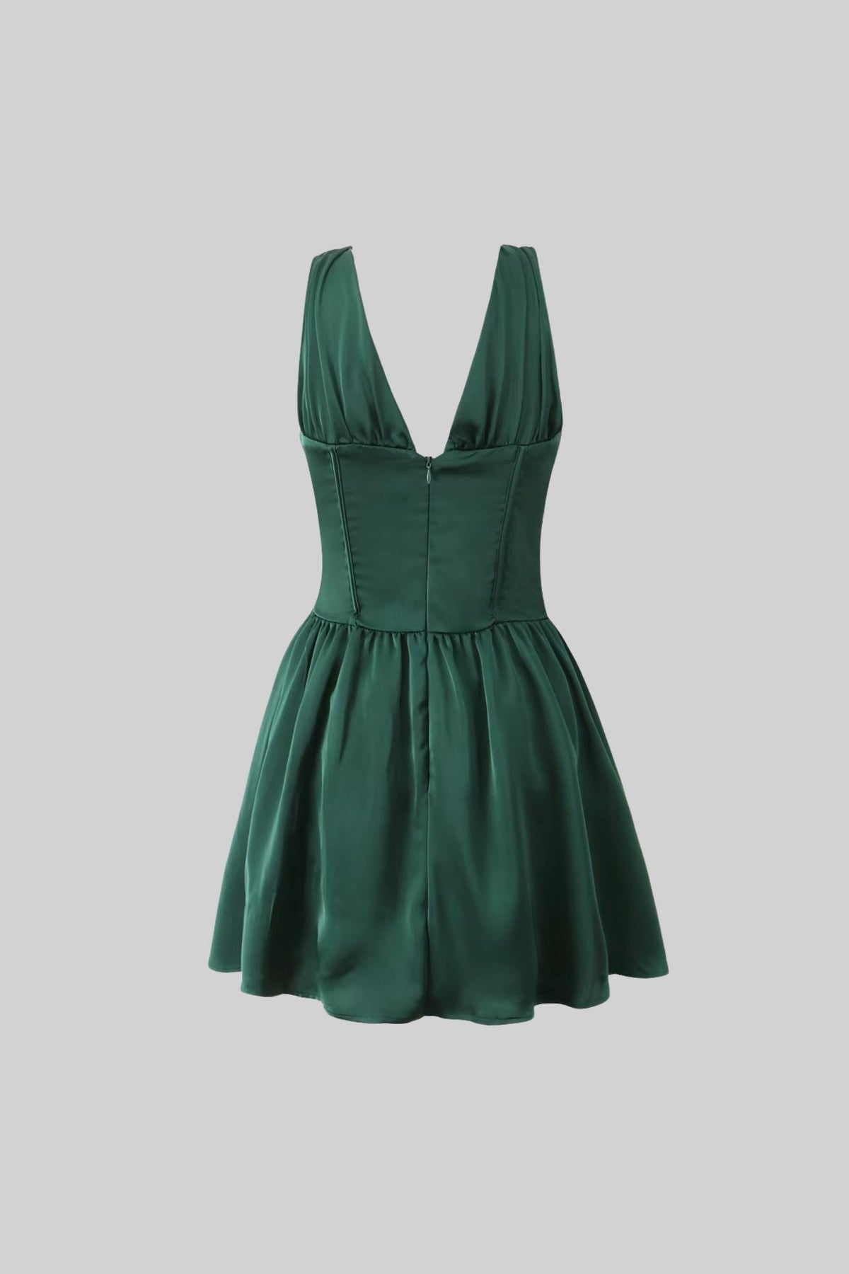 Elegant Sleeveless Corset Dress With Deep V-Neckline - Dark Green