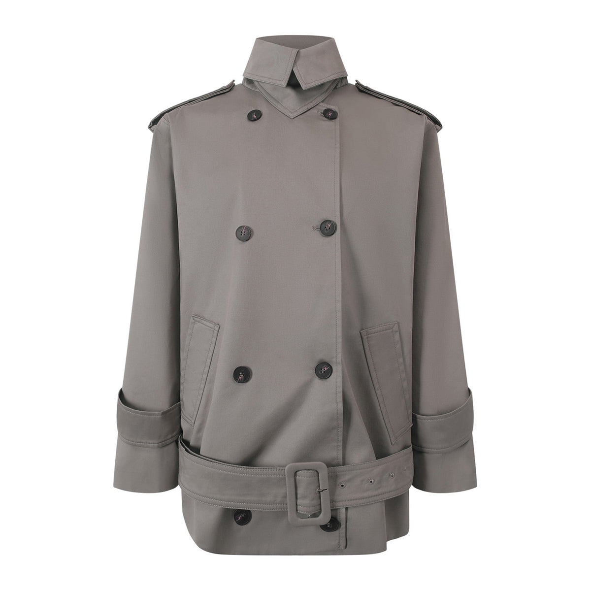 Mavis Grey Double-Breasted Belted Trench Coat
