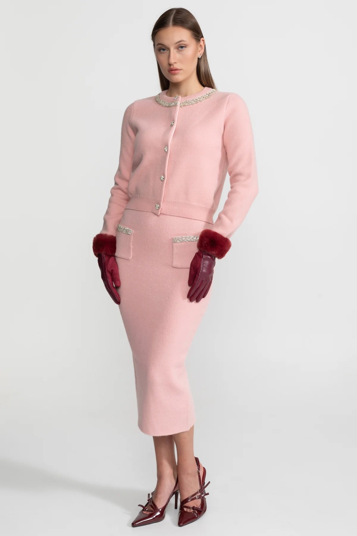 Embellished Knit Co-Ord Set – Blush Pink