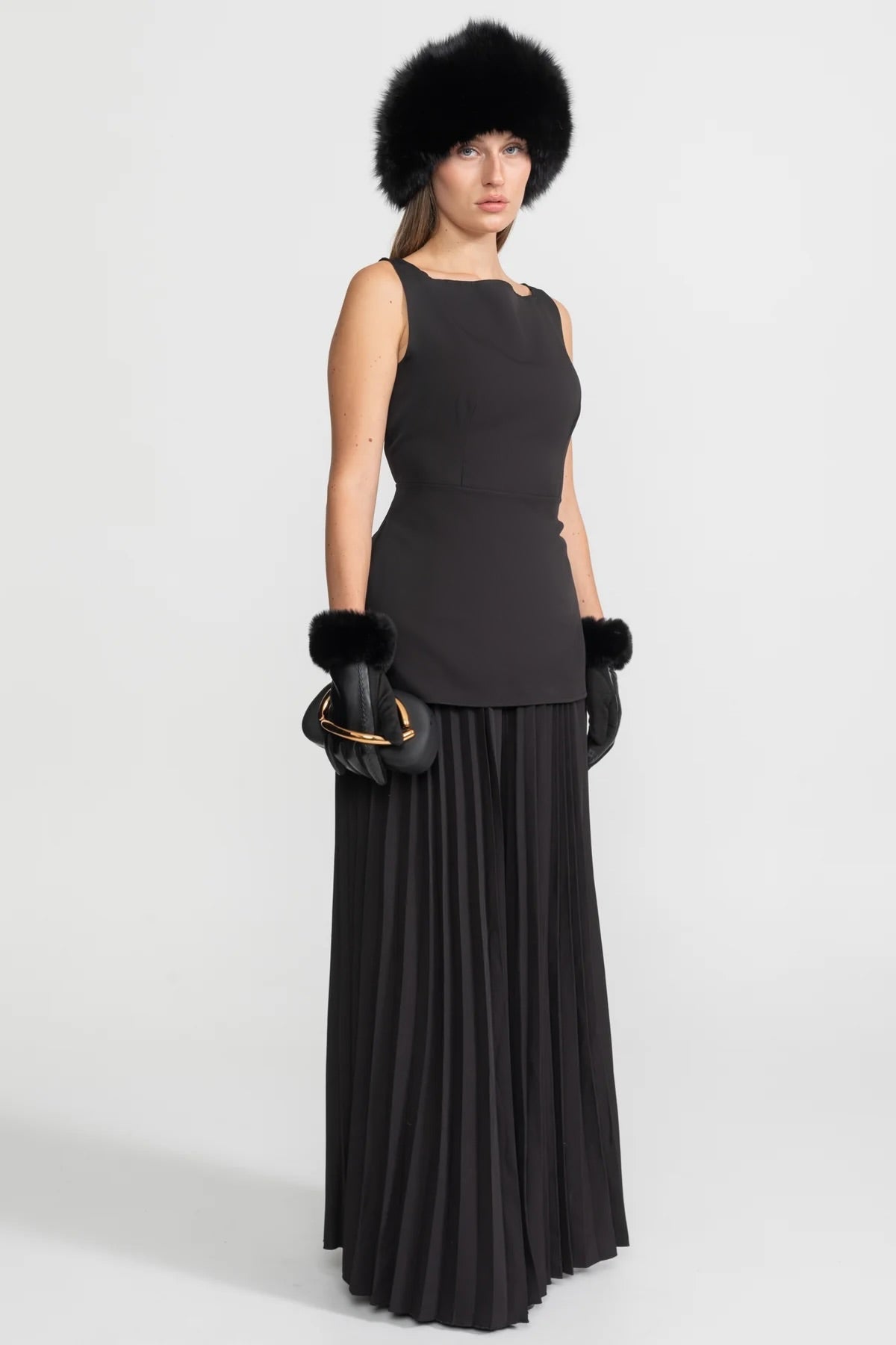 Sleeveless Maxi Co-Ord With Tailored Bodice And Pleated Skirt - Black